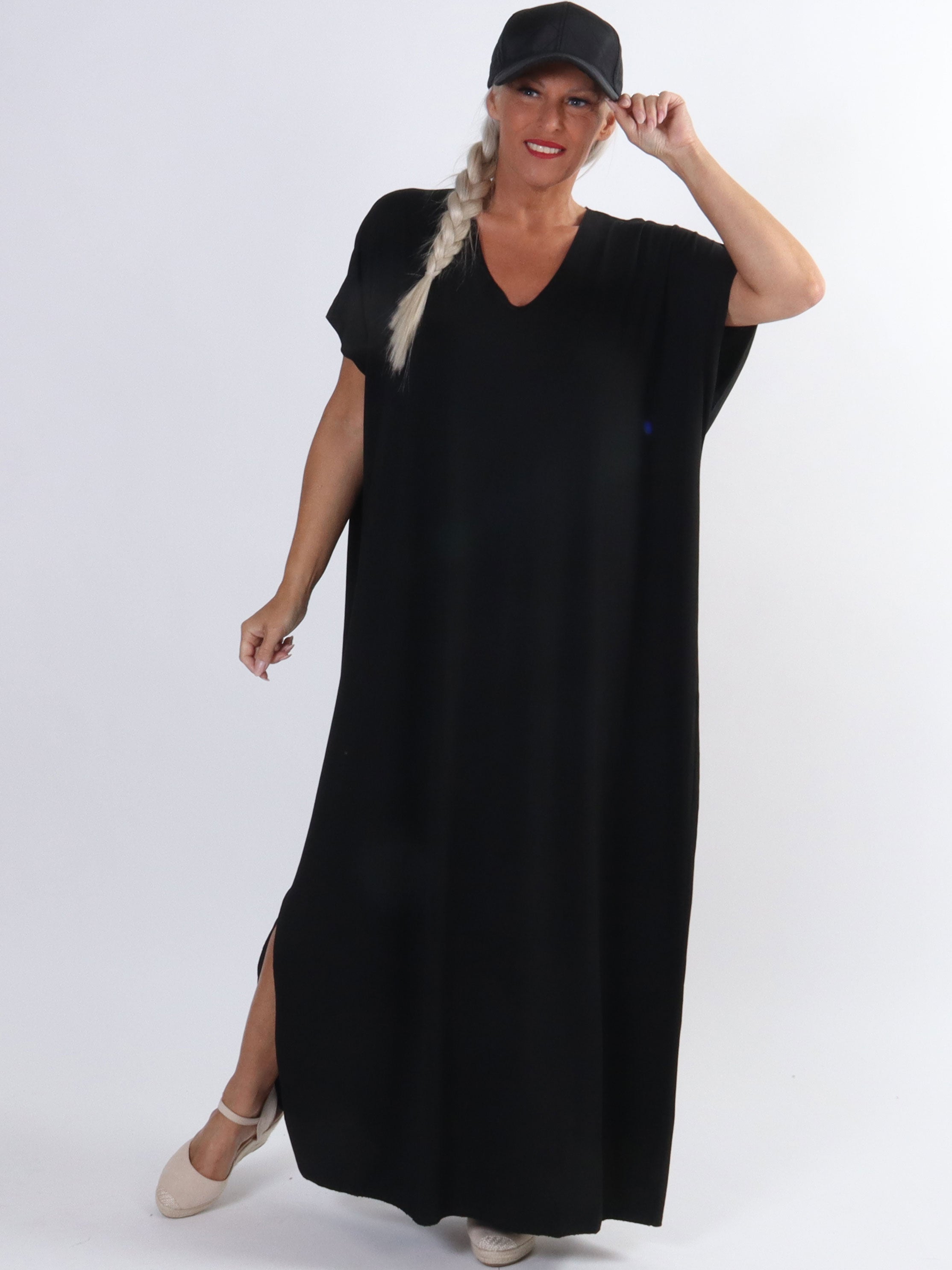 Kirsa Plain Long - Lang plus size kjole i blødt stof