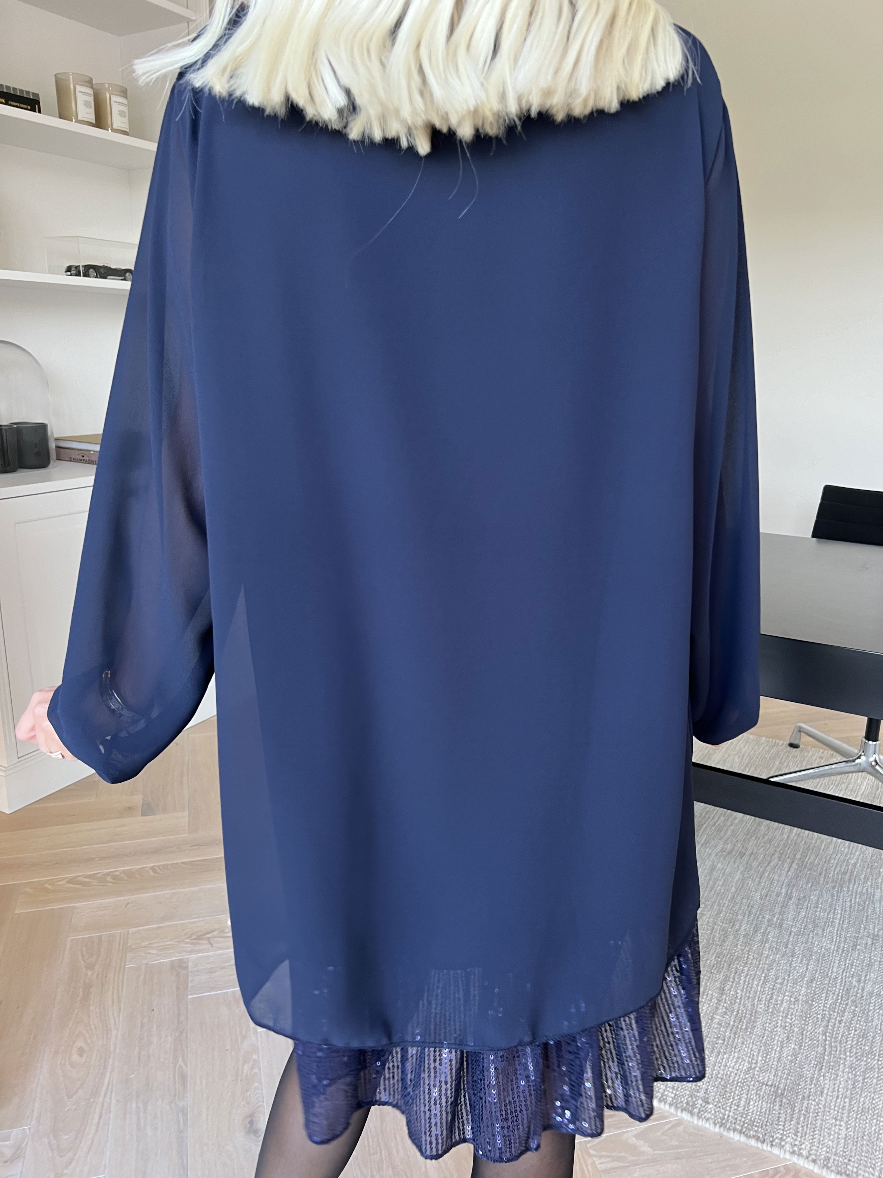 Kamilla - Festklar tunikakjole med chiffonlag og pailletter