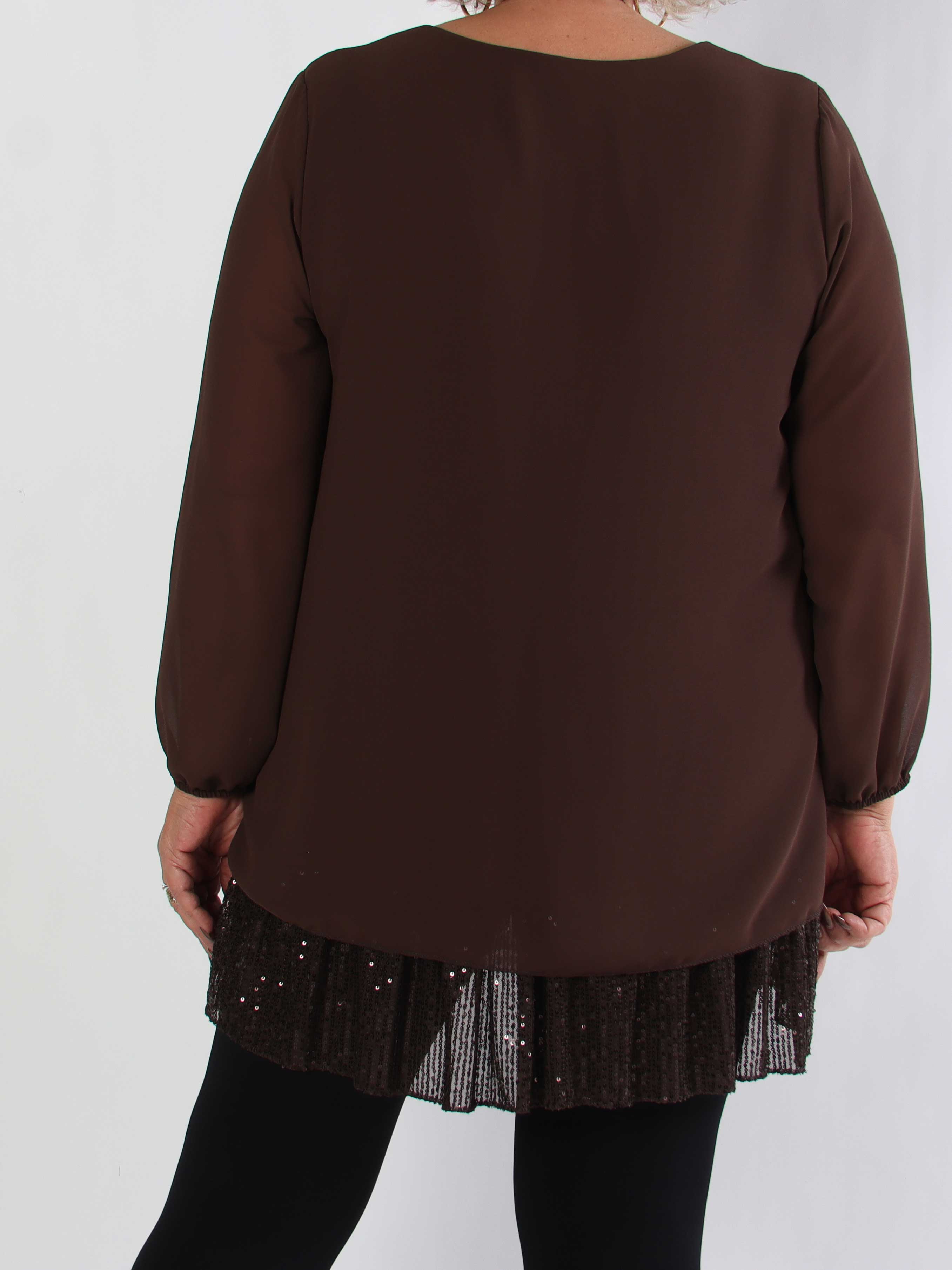 Kamilla - Festklar plus size tunikakjole med chiffonlag og pailletter