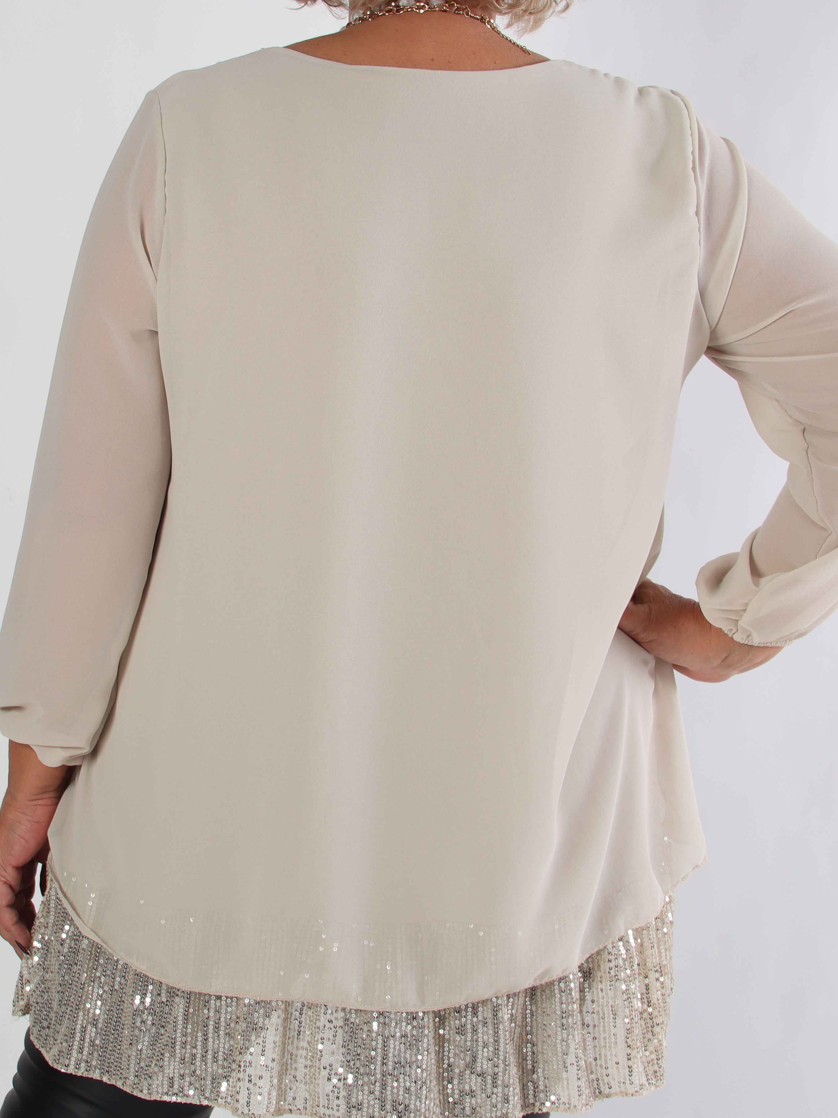 Kamilla - Festklar plus size tunikakjole med chiffonlag og pailletter