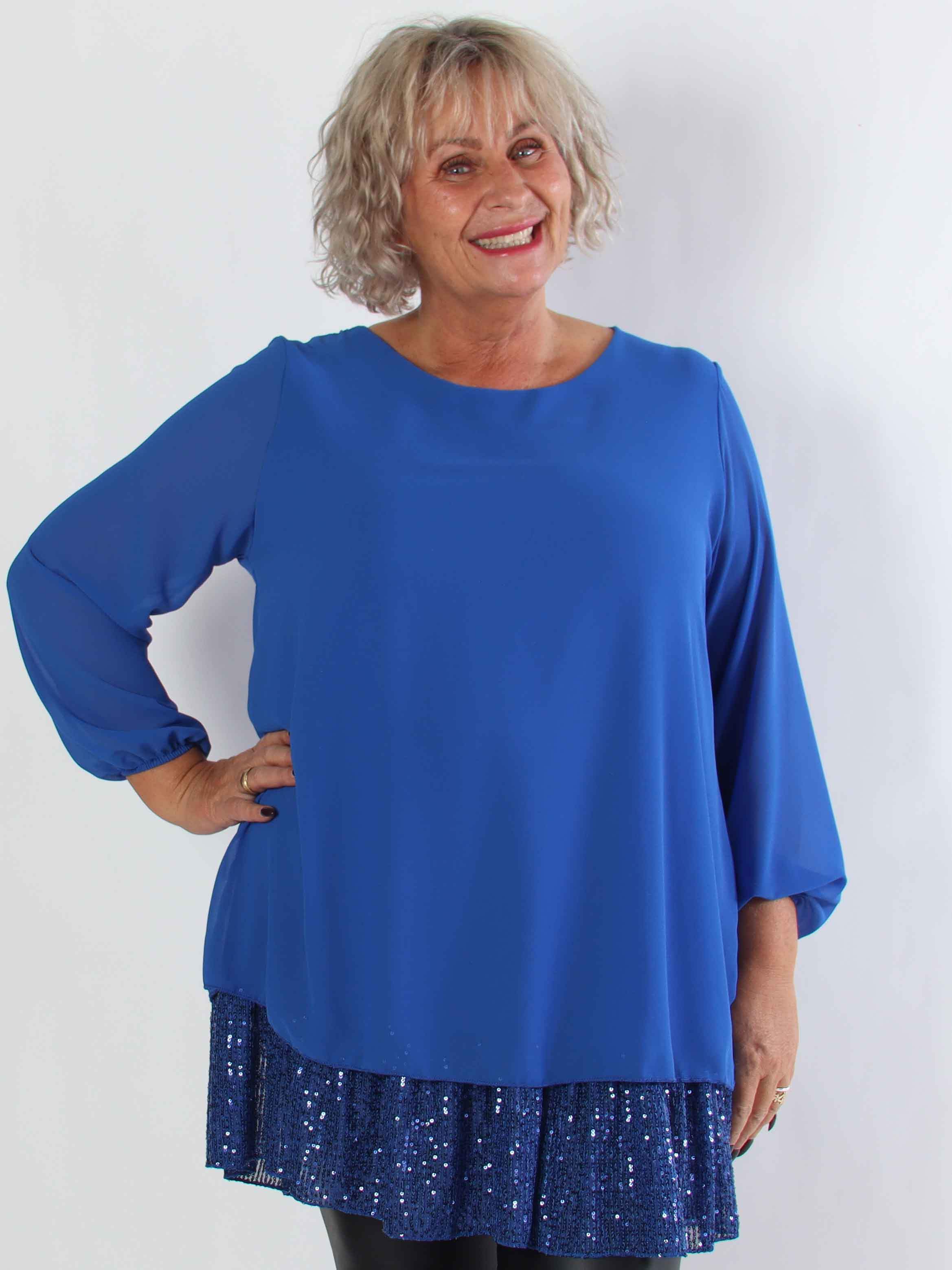 Kamilla - Festklar plus size tunikakjole med chiffonlag og pailletter