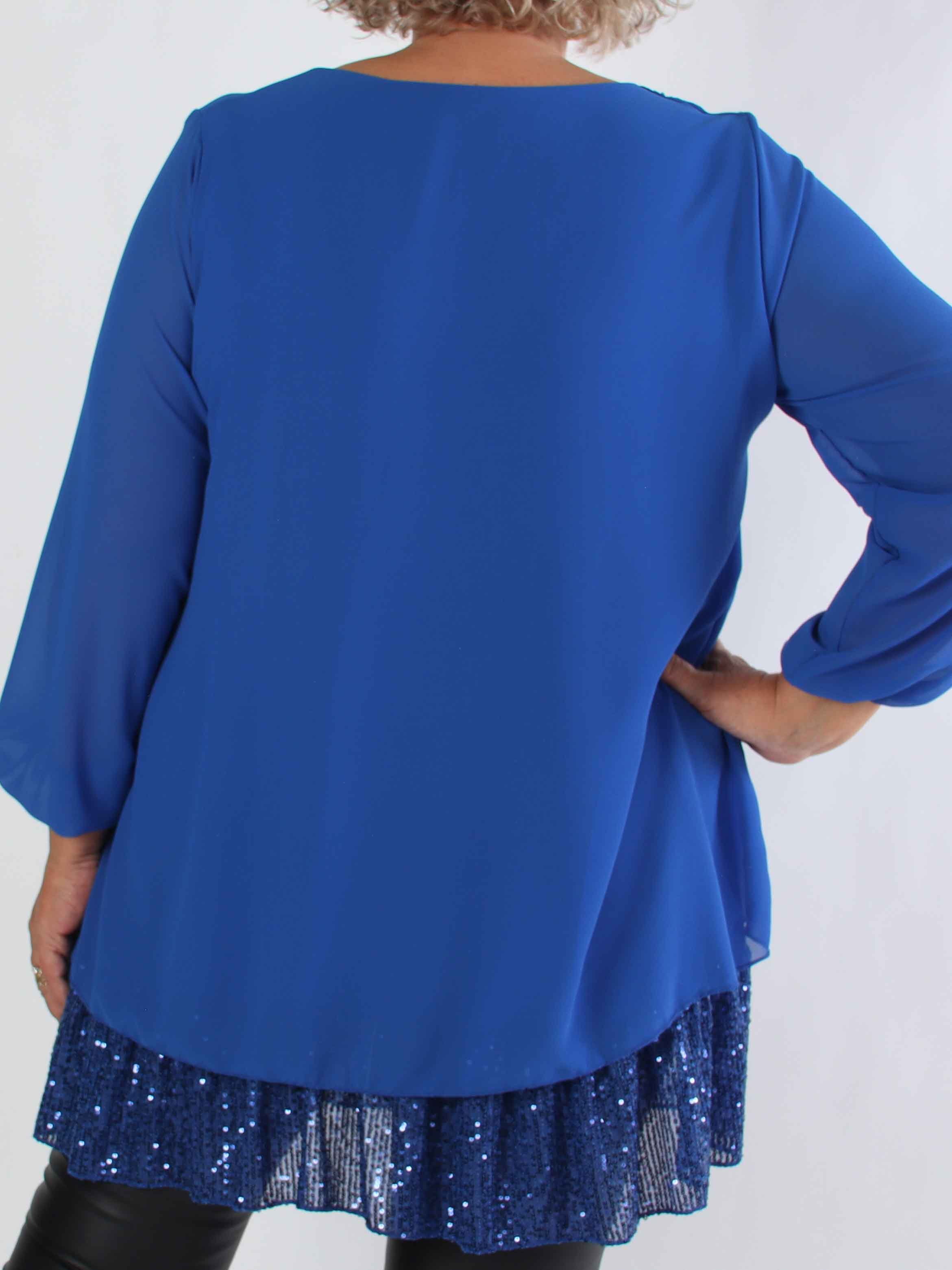 Kamilla - Festklar plus size tunikakjole med chiffonlag og pailletter