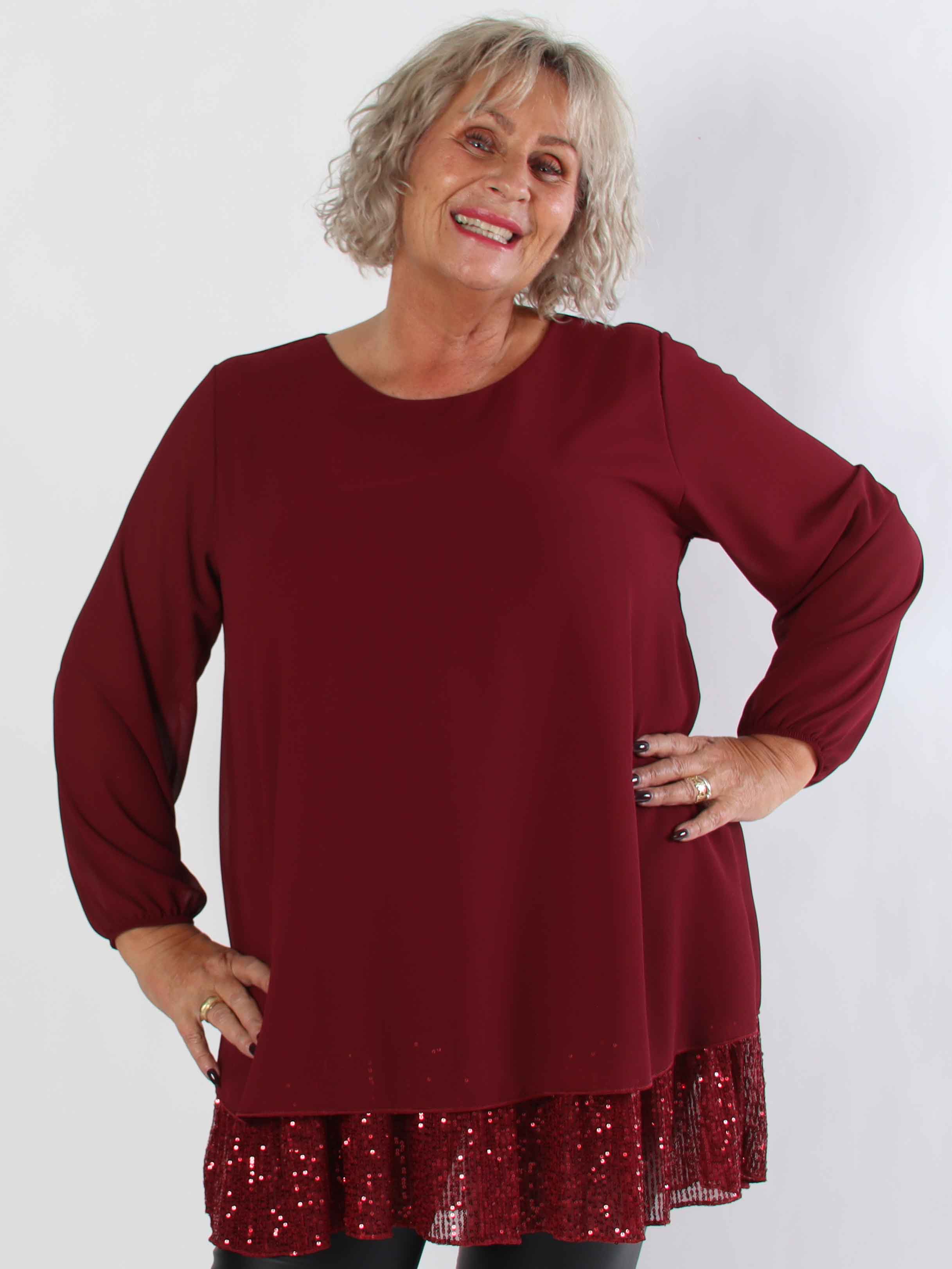 Kamilla - Festklar plus size tunikakjole med chiffonlag og pailletter