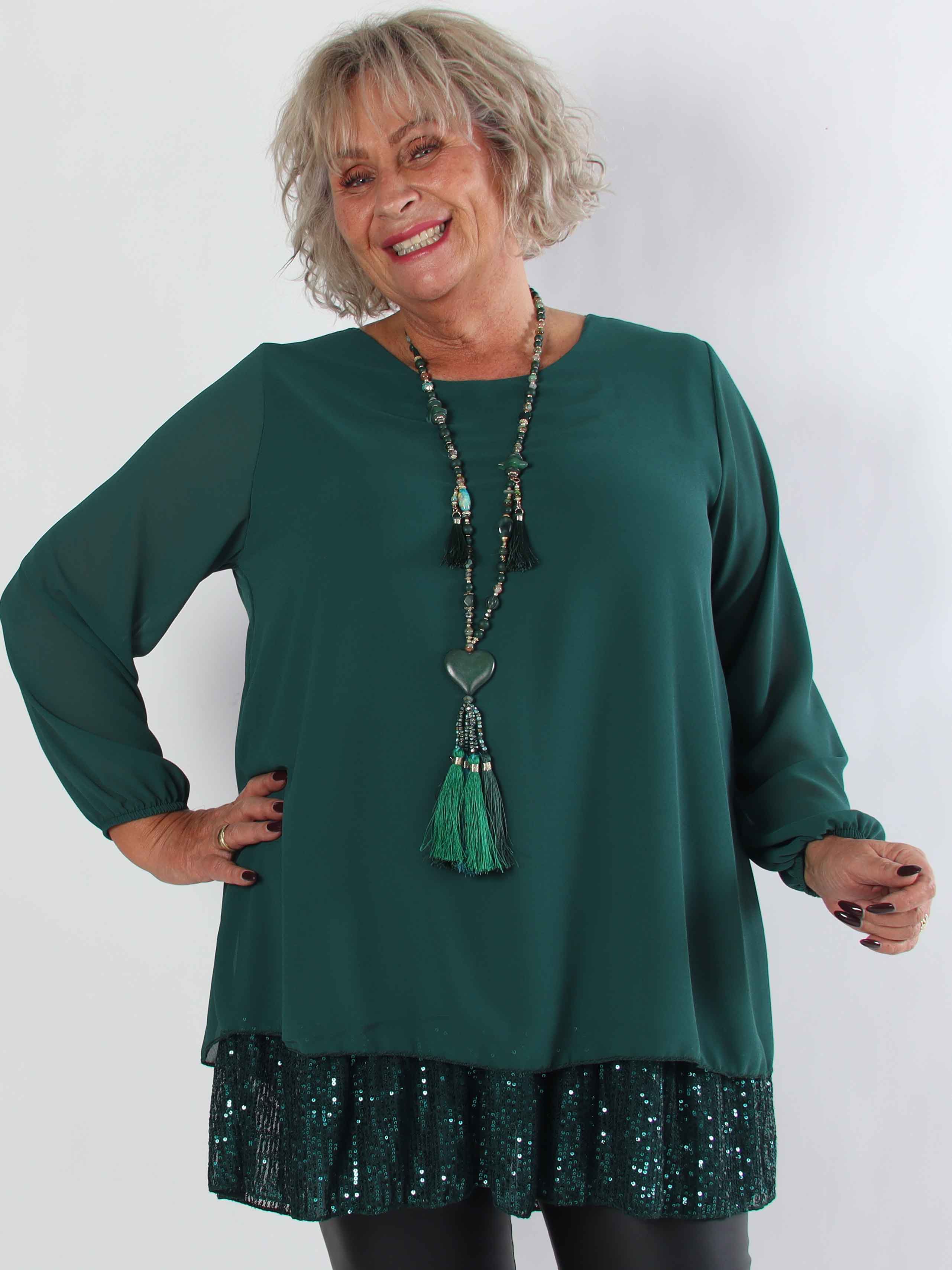 Kamilla - Festklar plus size tunikakjole med chiffonlag og pailletter