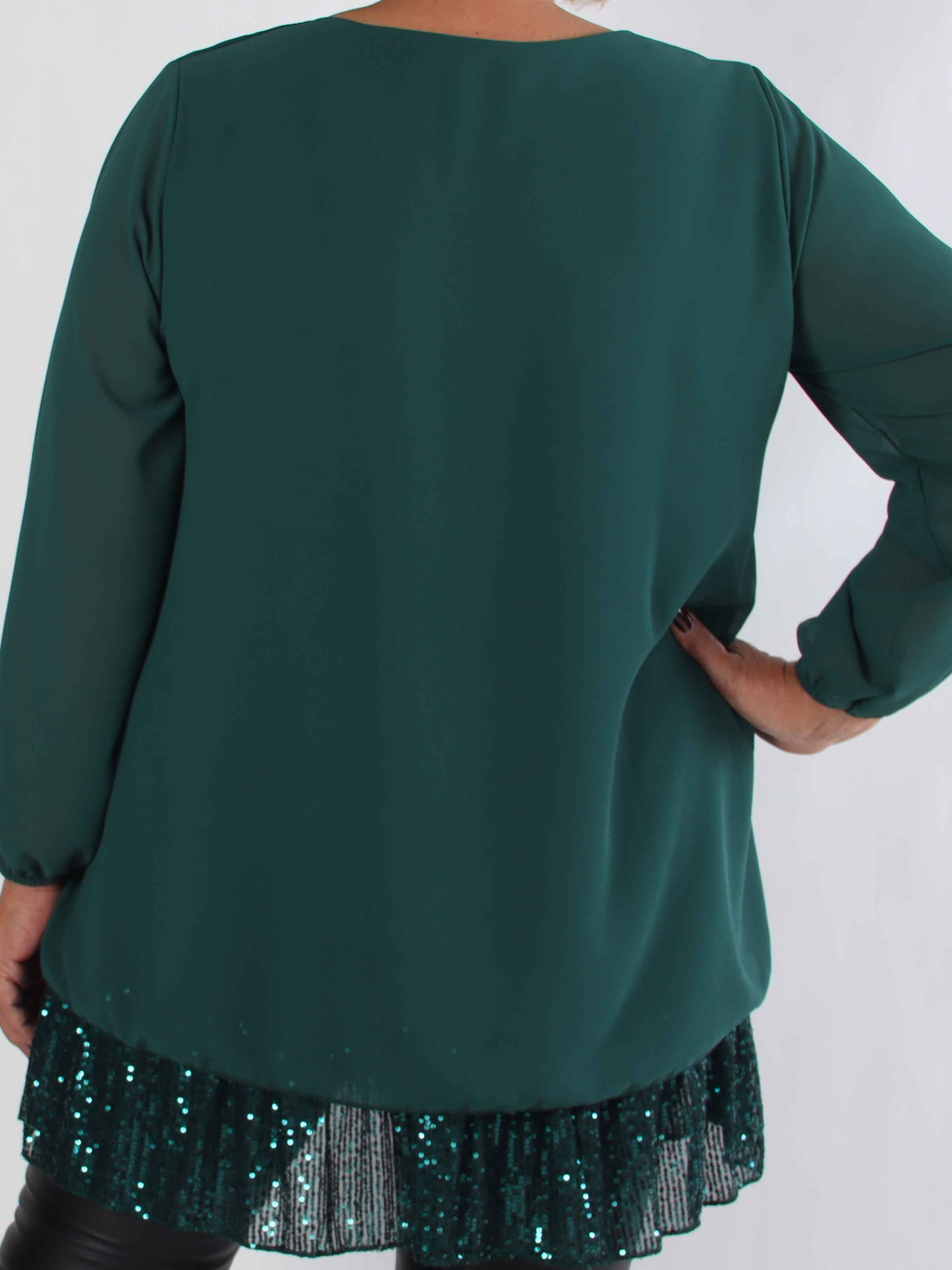 Kamilla - Festklar plus size tunikakjole med chiffonlag og pailletter