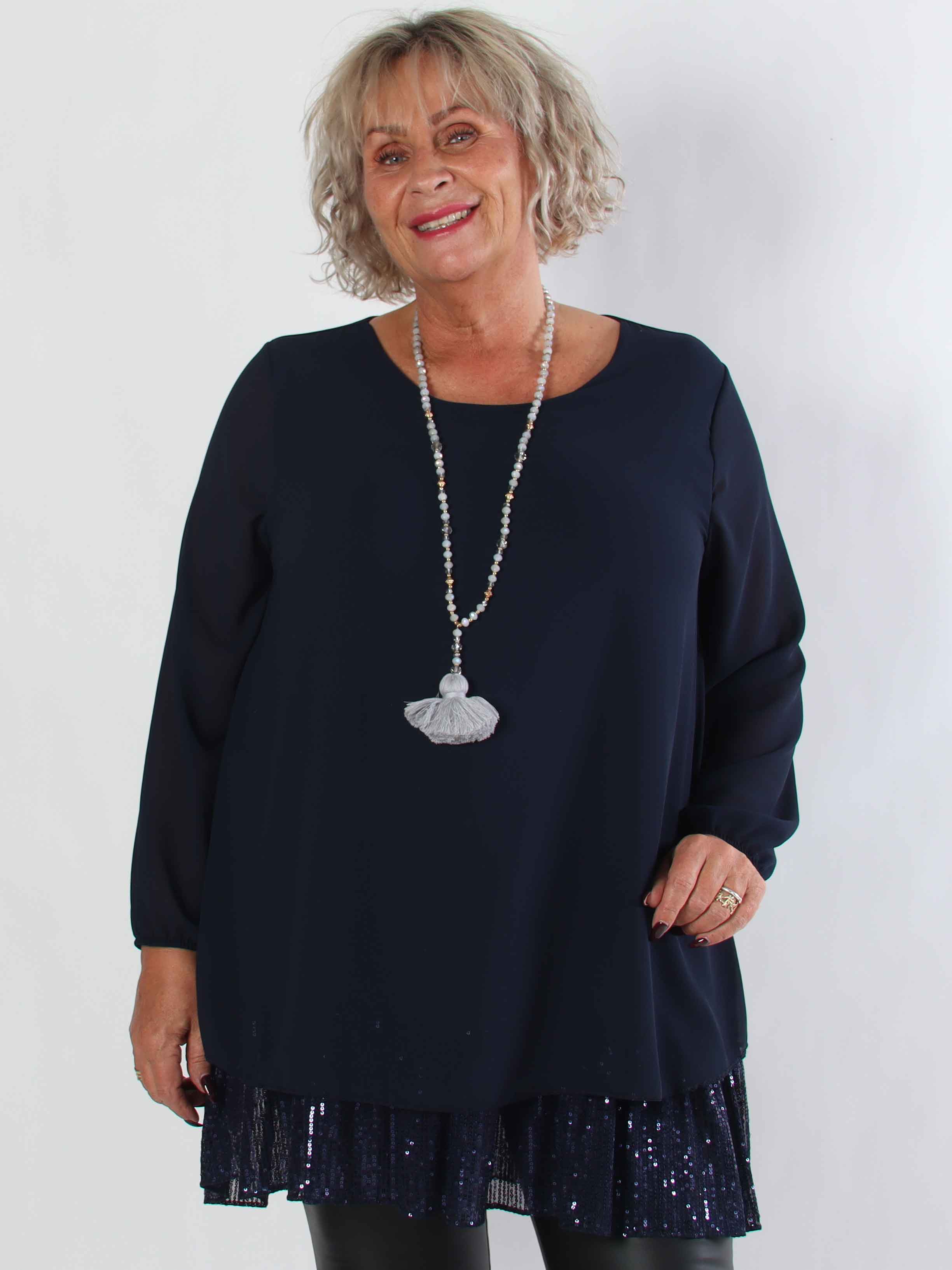 Kamilla - Festklar plus size tunikakjole med chiffonlag og pailletter