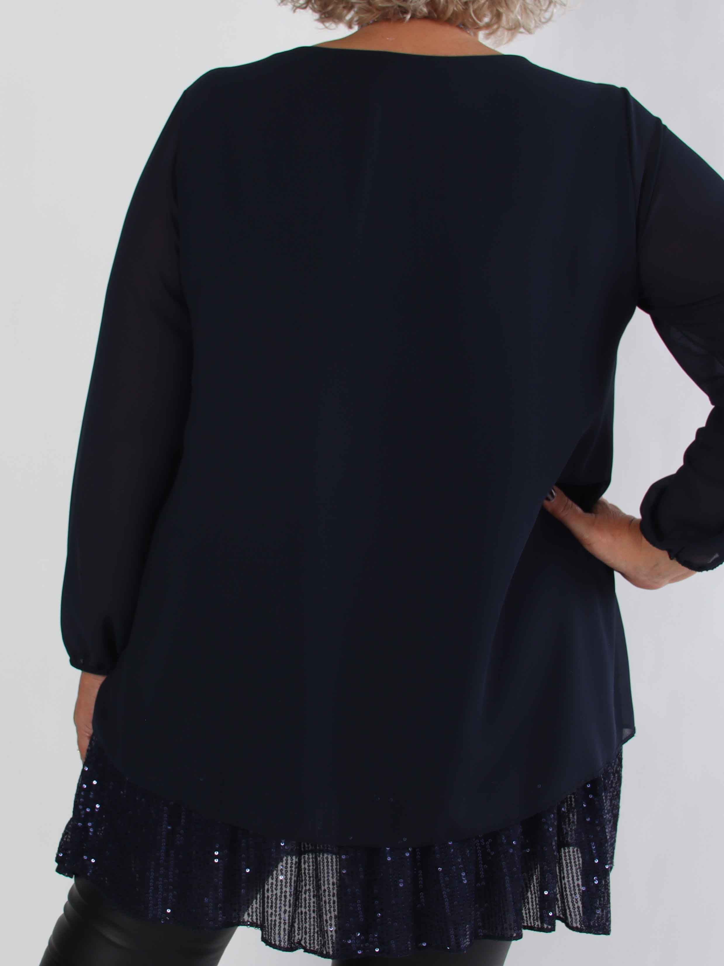 Kamilla - Festklar plus size tunikakjole med chiffonlag og pailletter