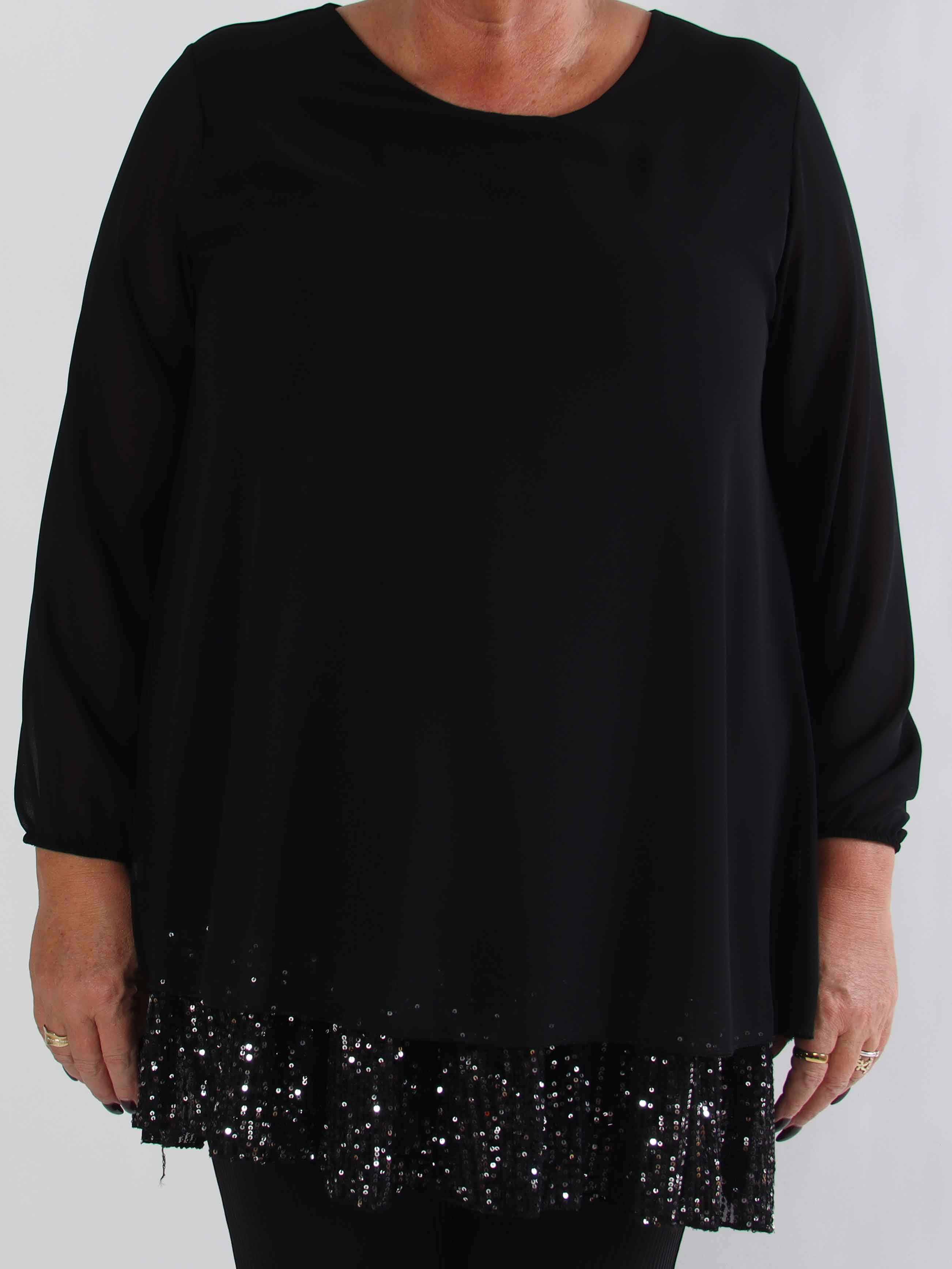 Kamilla - Festklar plus size tunikakjole med chiffonlag og pailletter