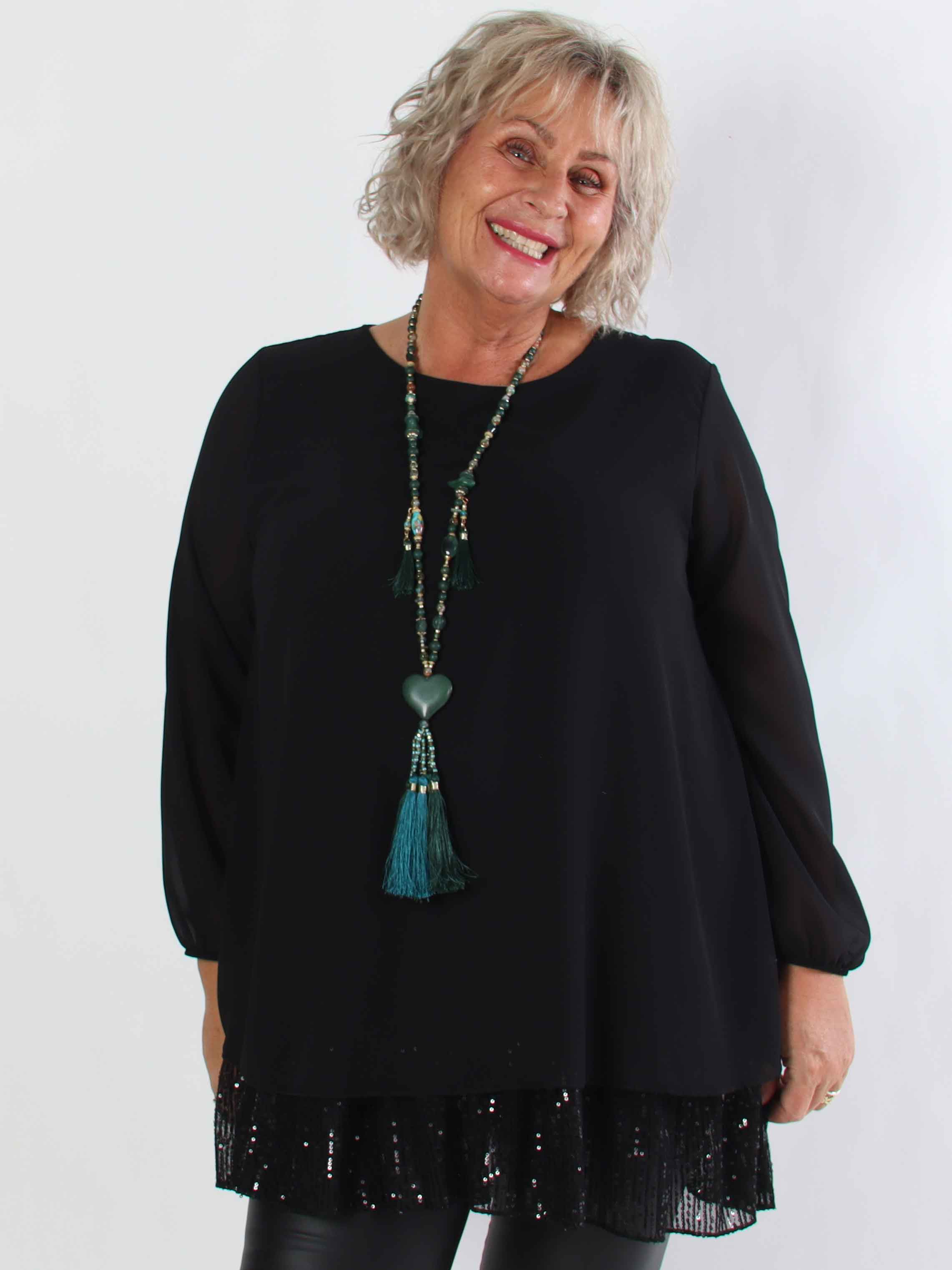 Kamilla - Festklar plus size tunikakjole med chiffonlag og pailletter