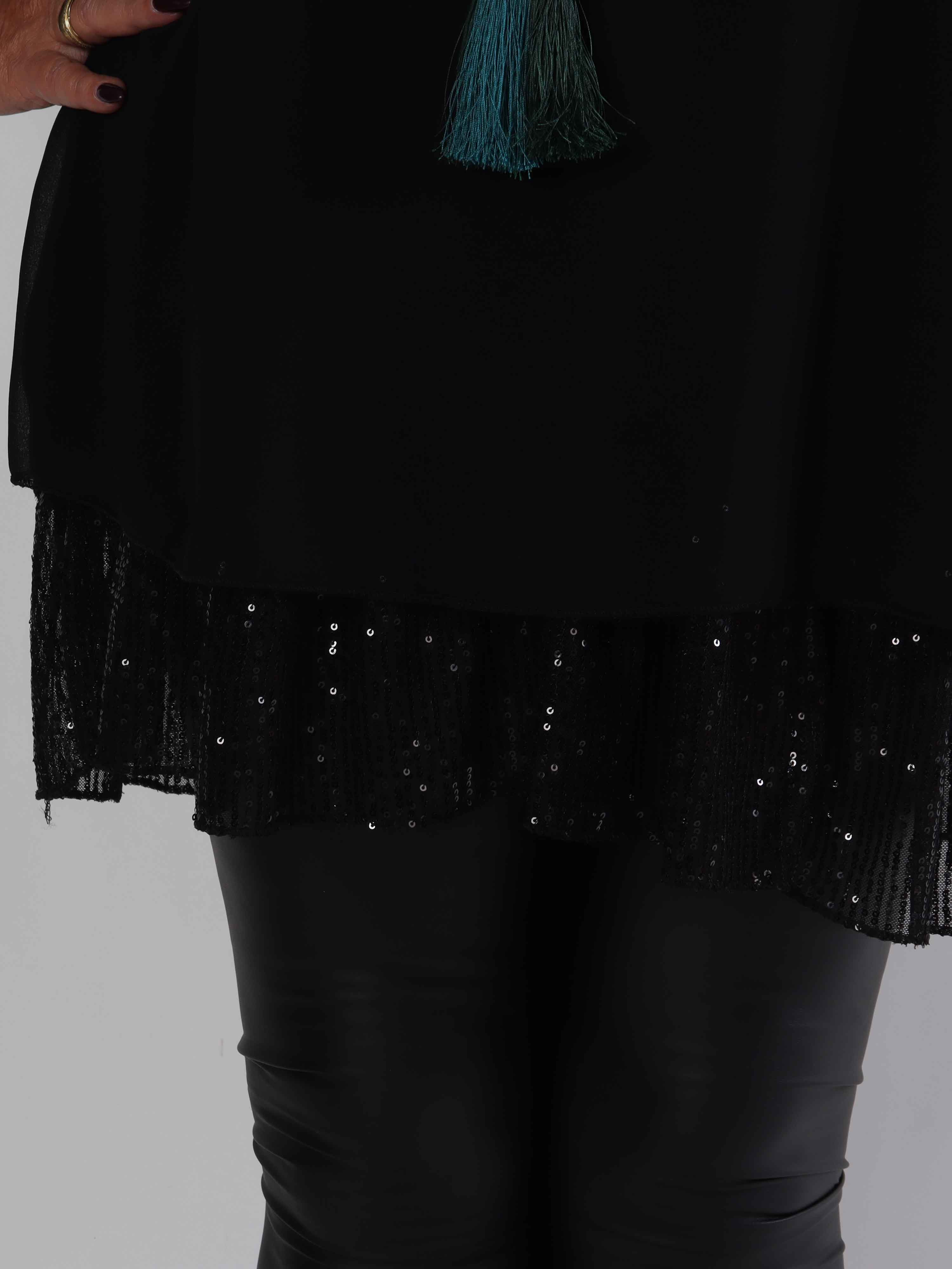 Kamilla - Festklar plus size tunikakjole med chiffonlag og pailletter