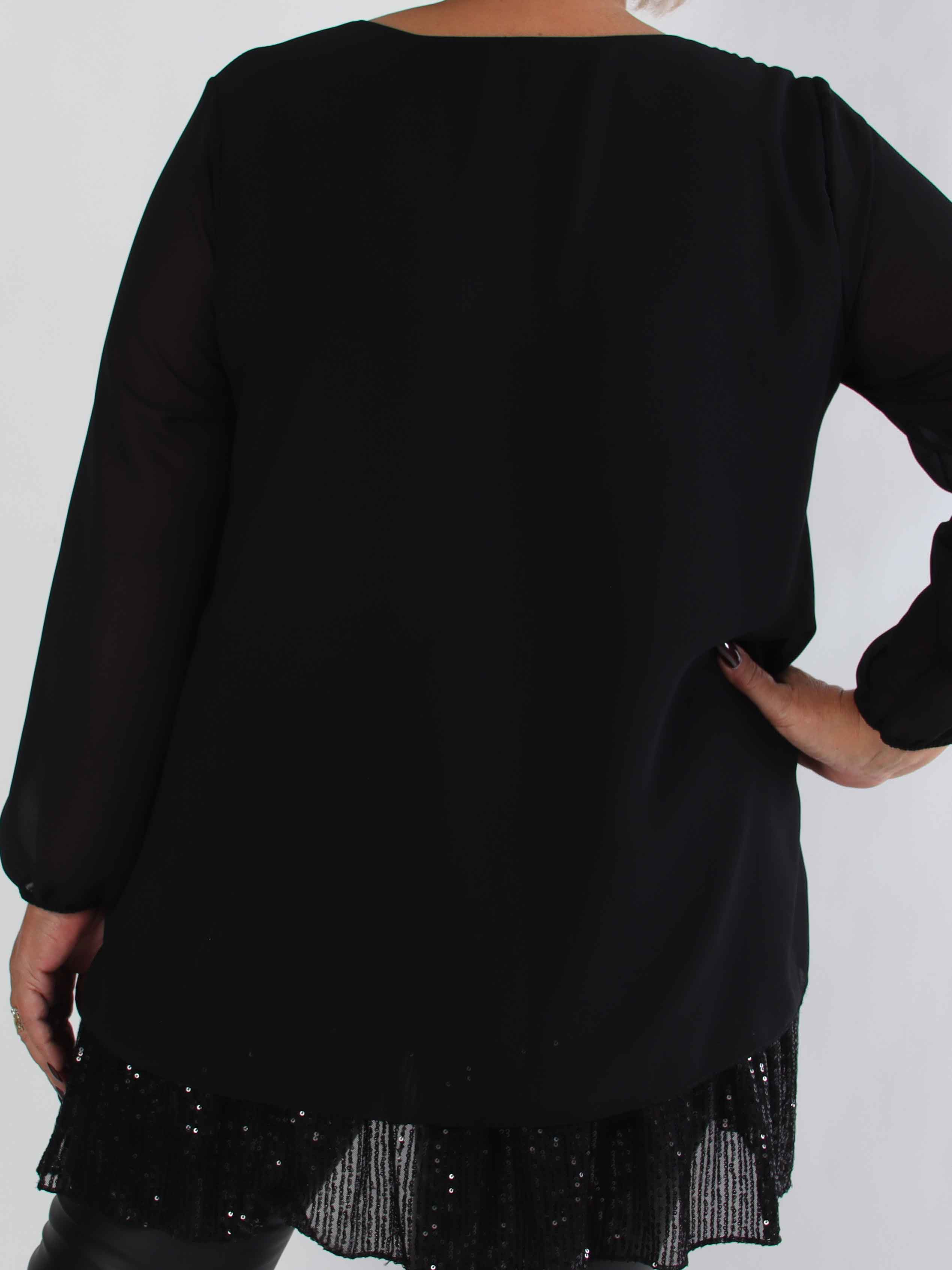 Kamilla - Festklar plus size tunikakjole med chiffonlag og pailletter