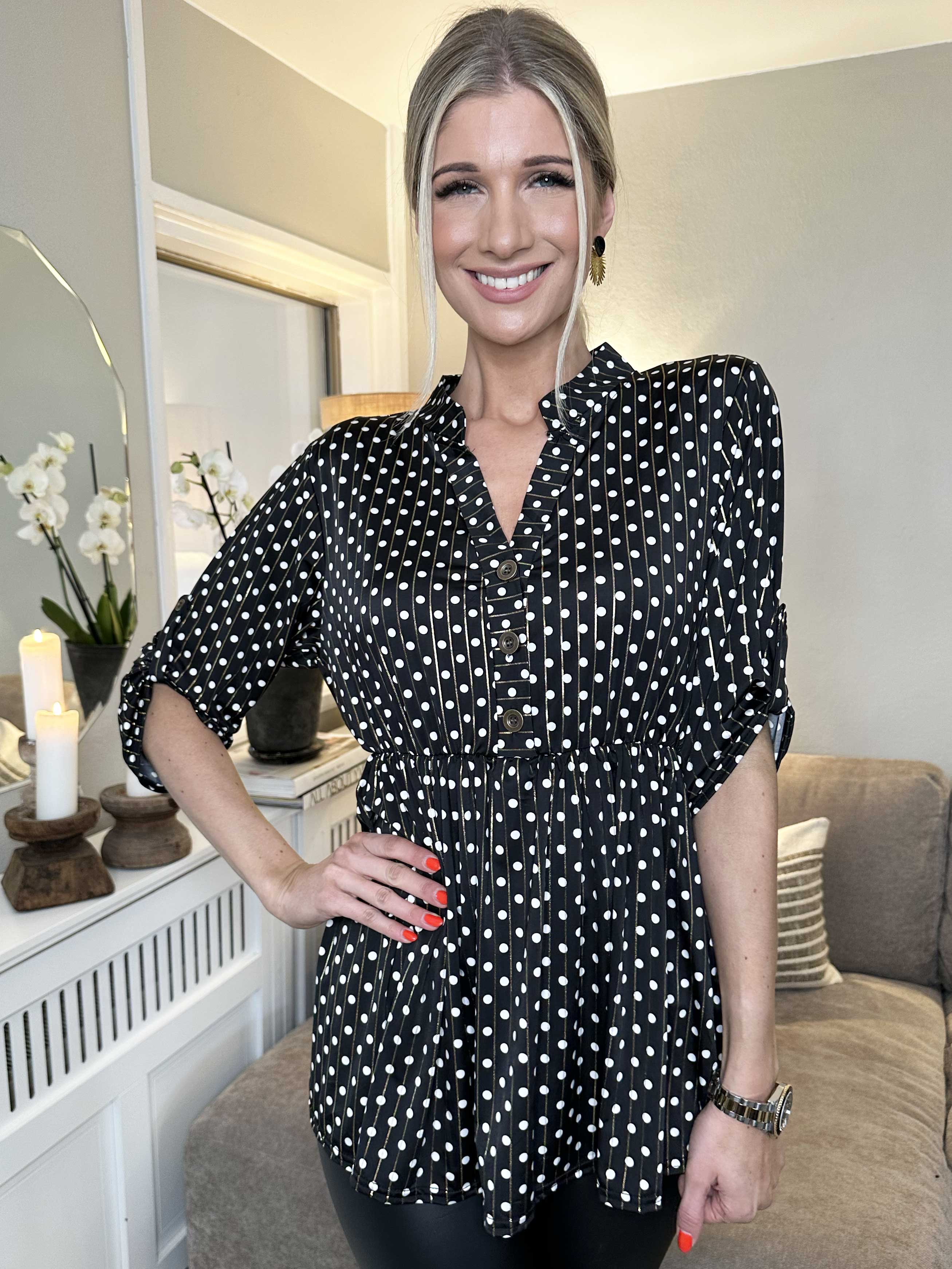 Katja Dot - Elastisk tunika med prikker og elastik i taljen