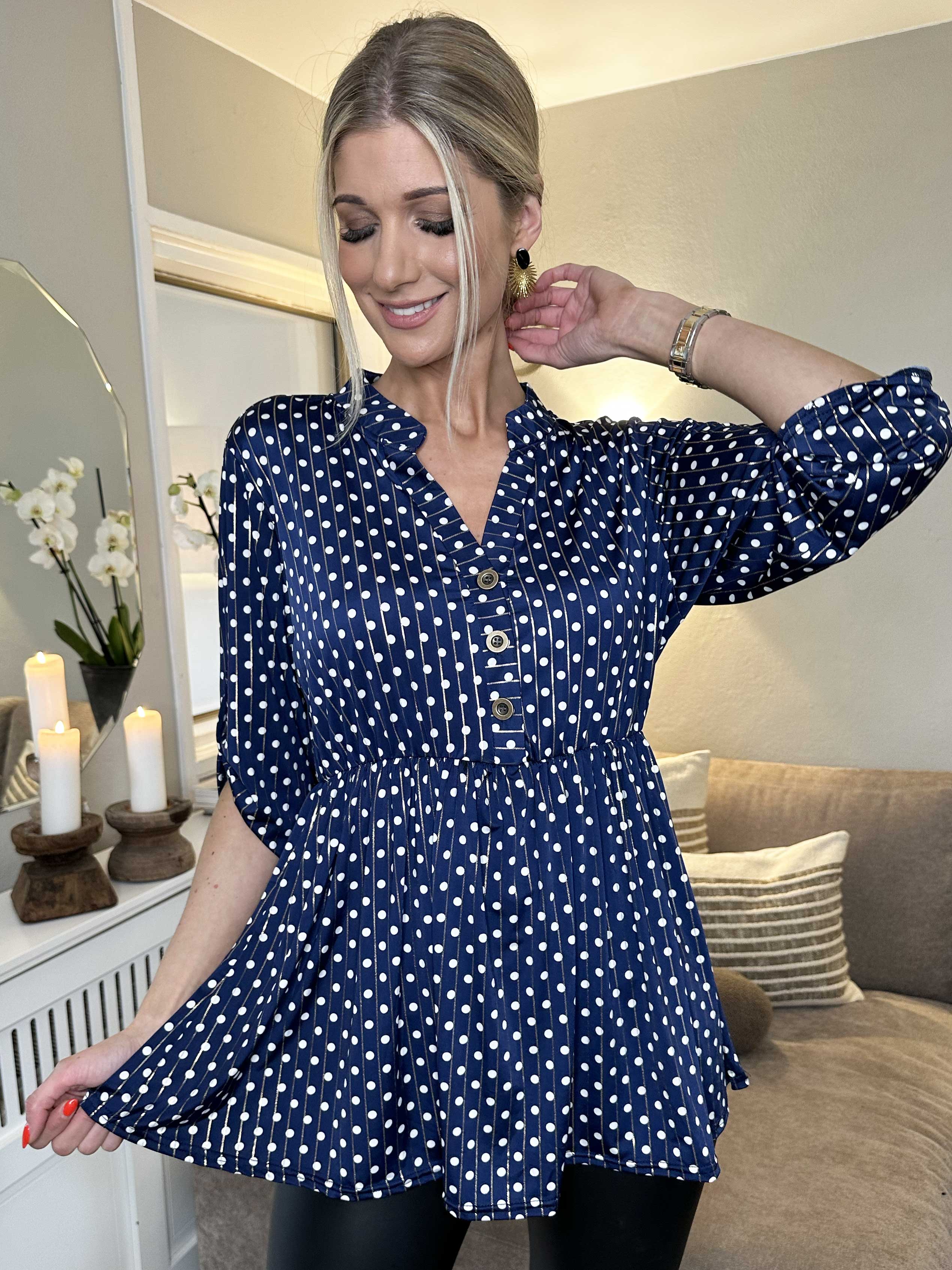 Katja Dot - Elastisk tunika med prikker og elastik i taljen