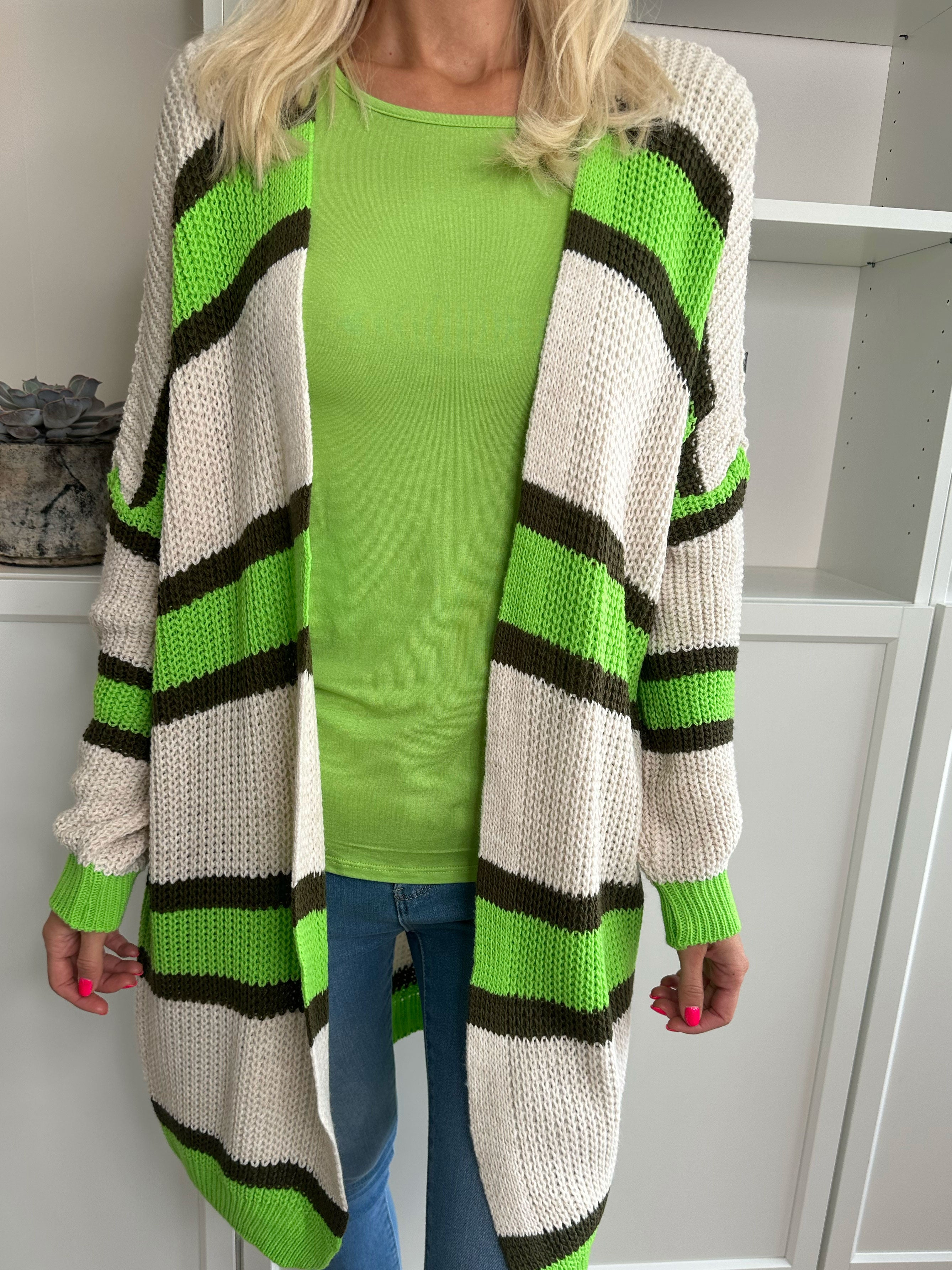 Kata - Flerfarvet stribet strikcardigan