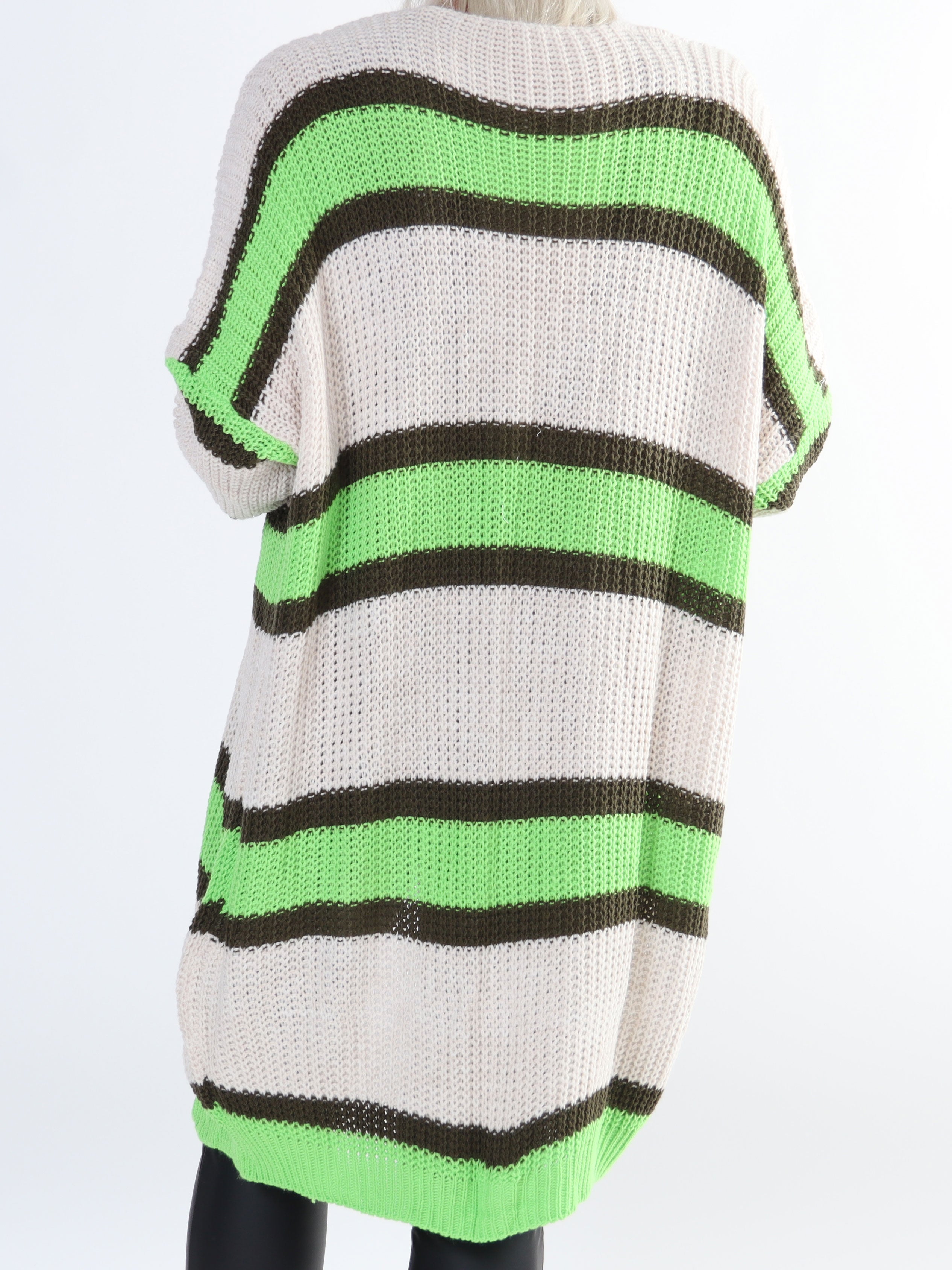 Kata - Flerfarvet stribet plus size strikcardigan