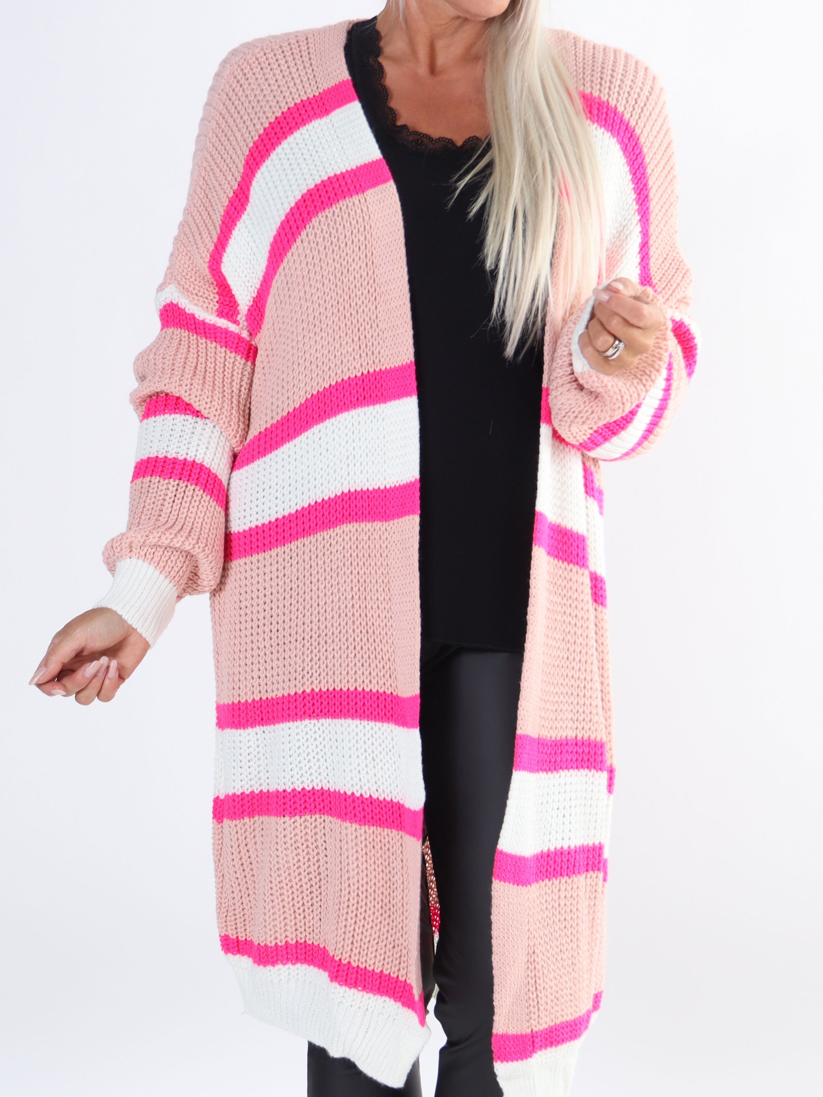 Kata - Flerfarvet stribet plus size strikcardigan