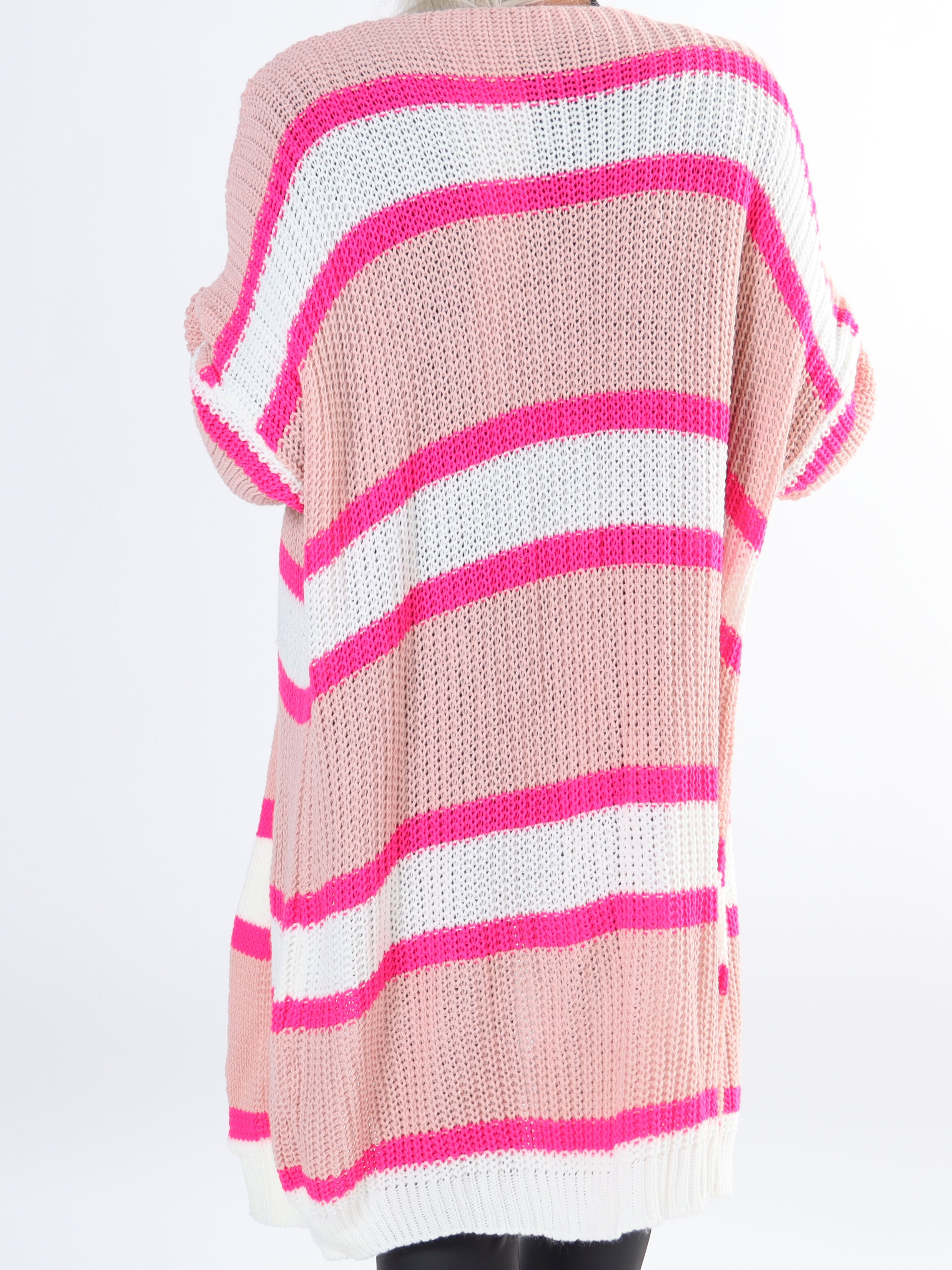 Kata - Flerfarvet stribet plus size strikcardigan