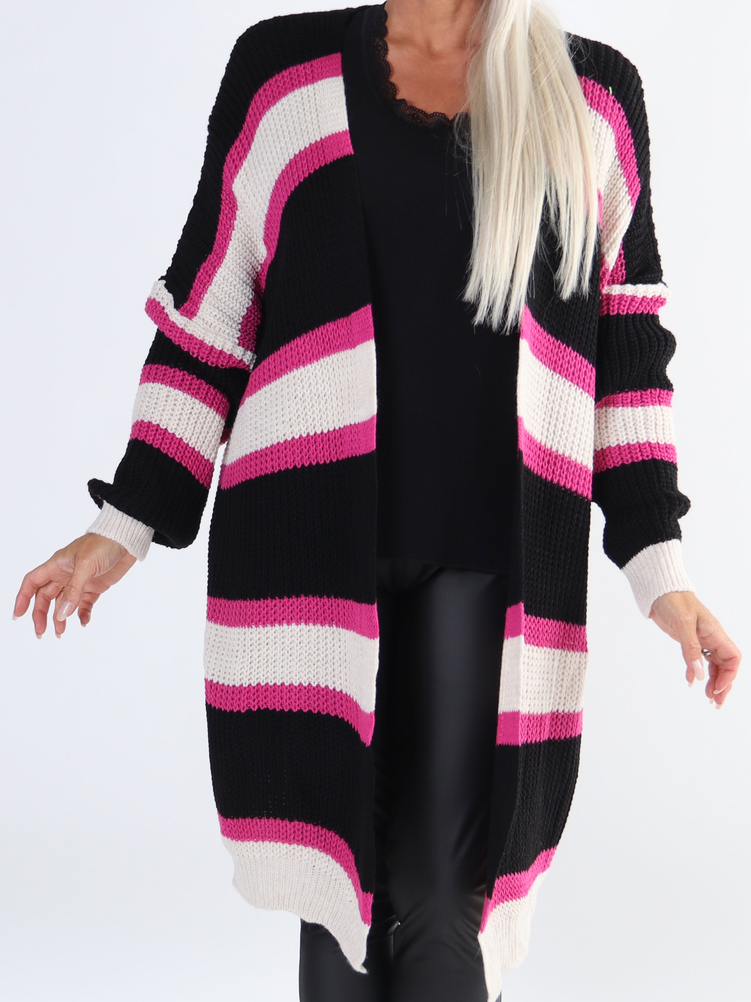 Kata - Flerfarvet stribet plus size strikcardigan