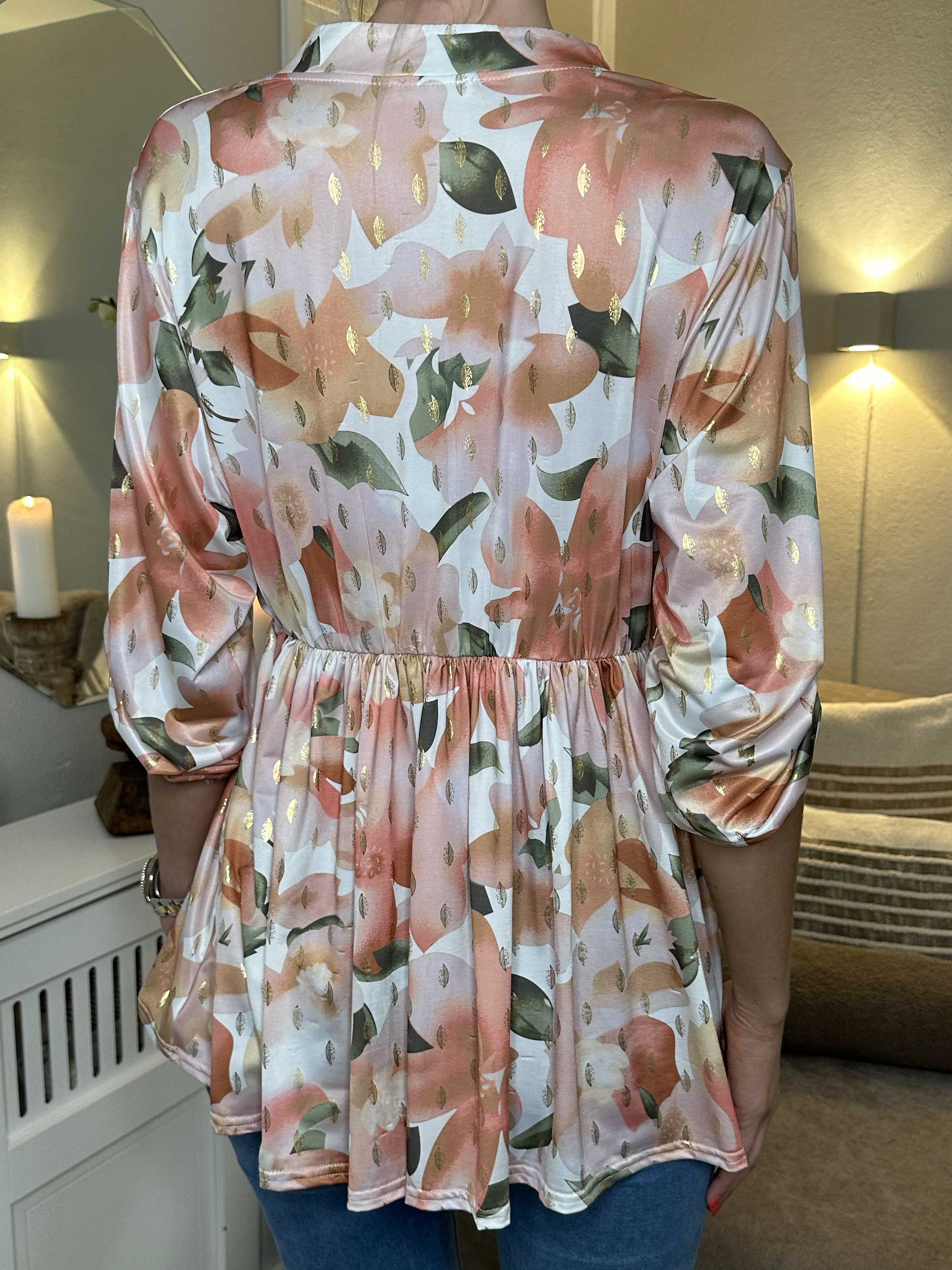 Katja Flower - Elastisk tunika i blomsterprint med elastik i taljen