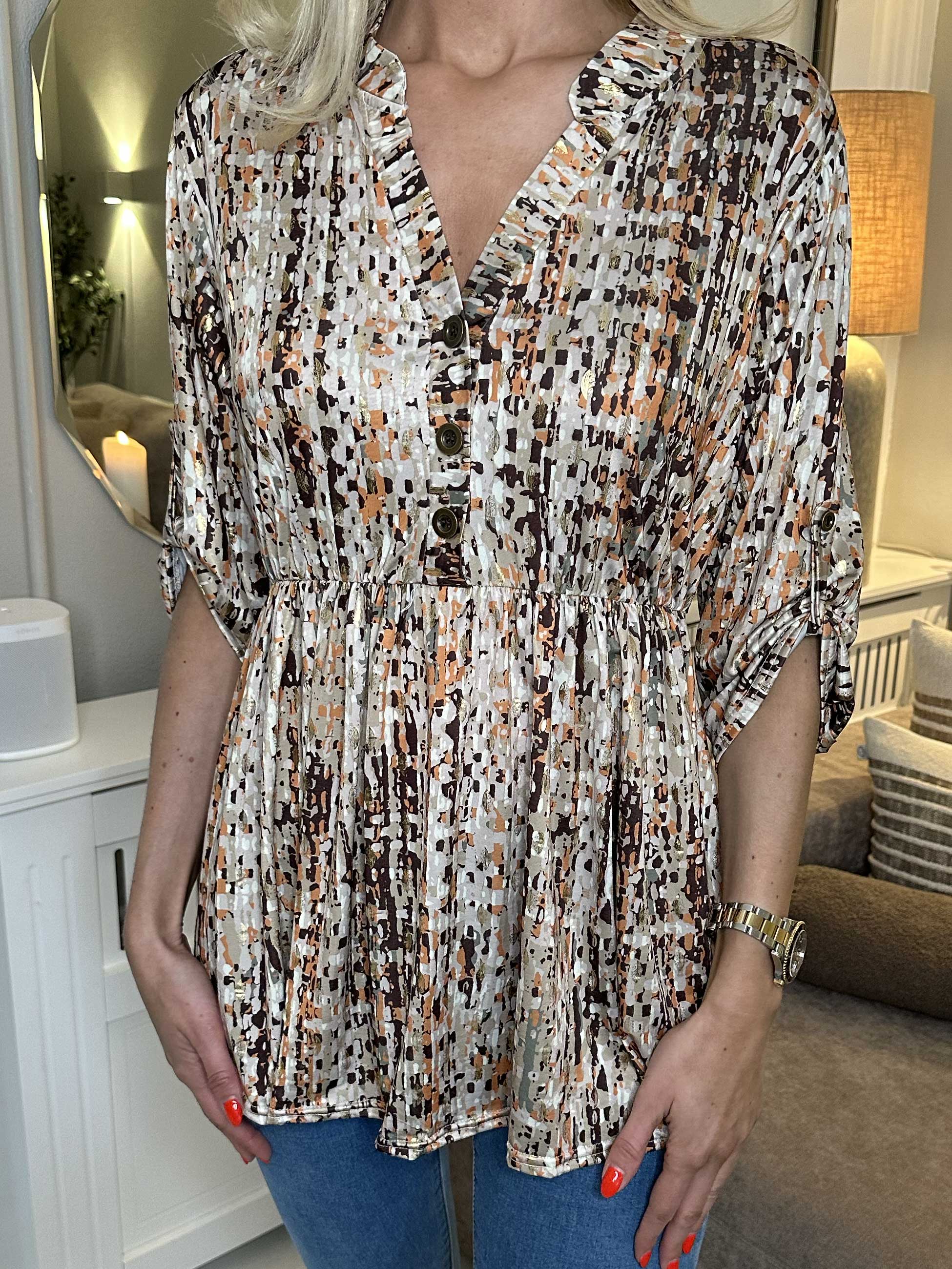 Katja Pattern - Elastisk mønstret tunika med elastik i taljen