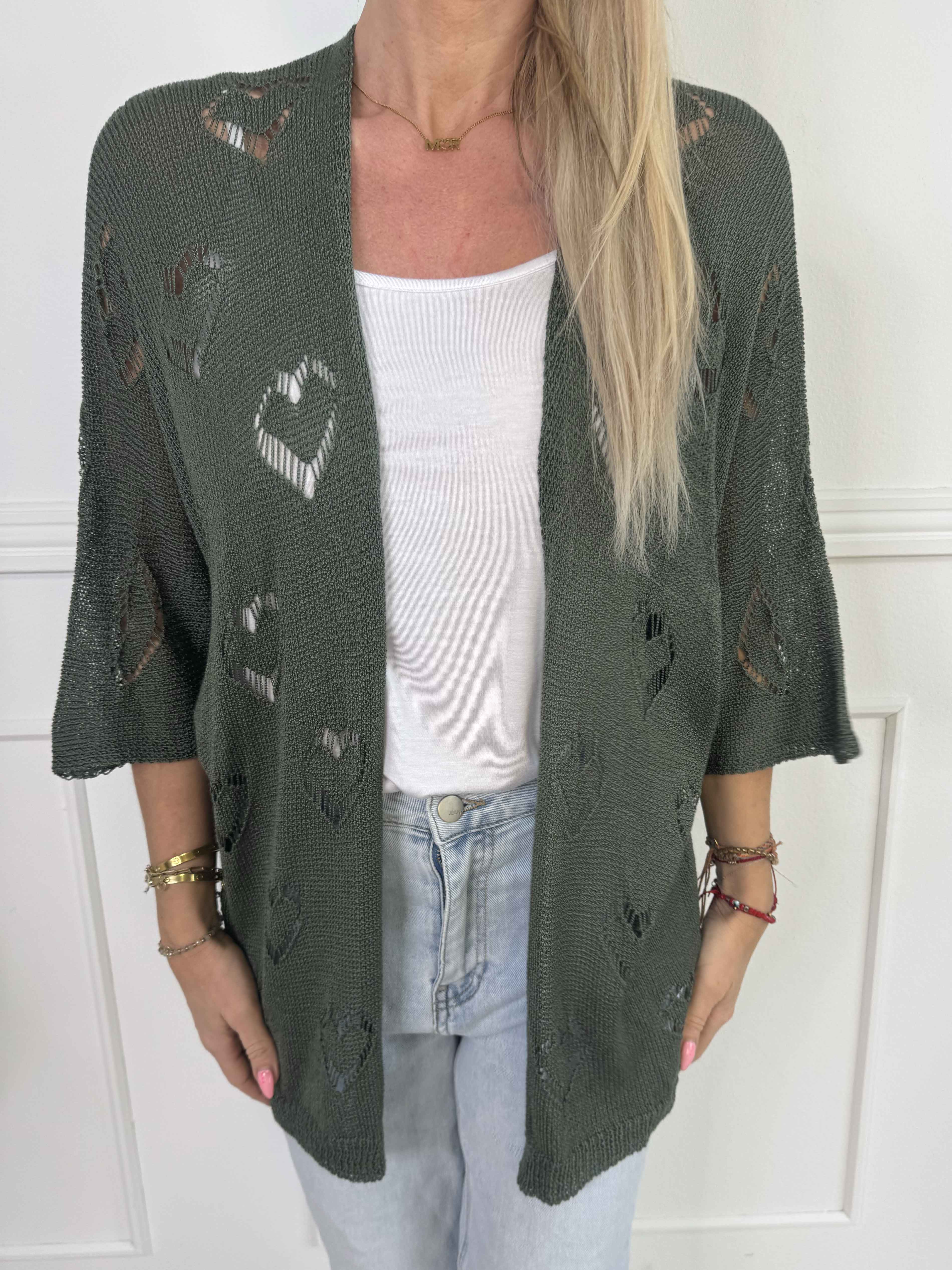 Kerry - Strikcardigan med fint hullet hjertemønster