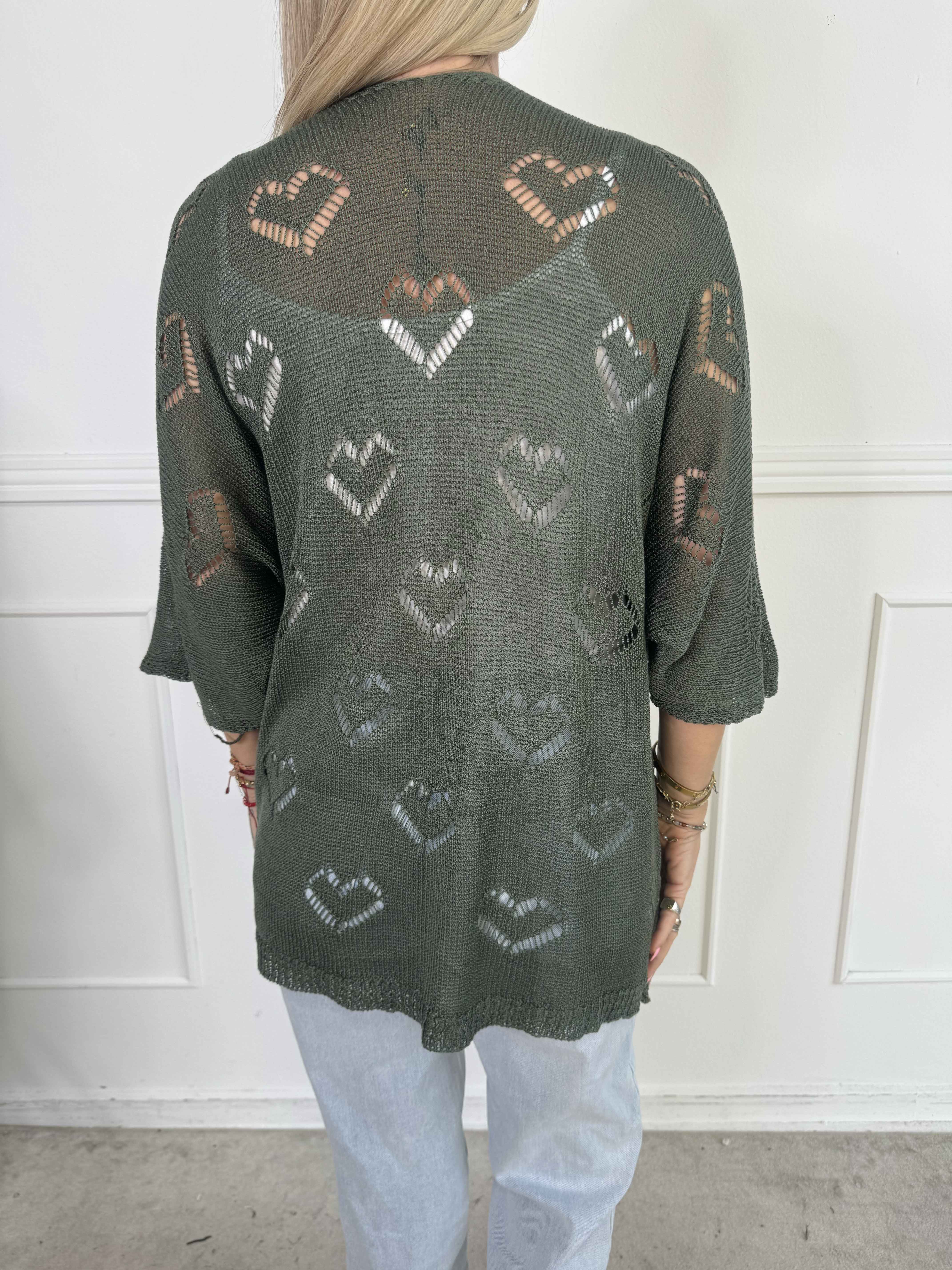 Kerry - Strikcardigan med fint hullet hjertemønster