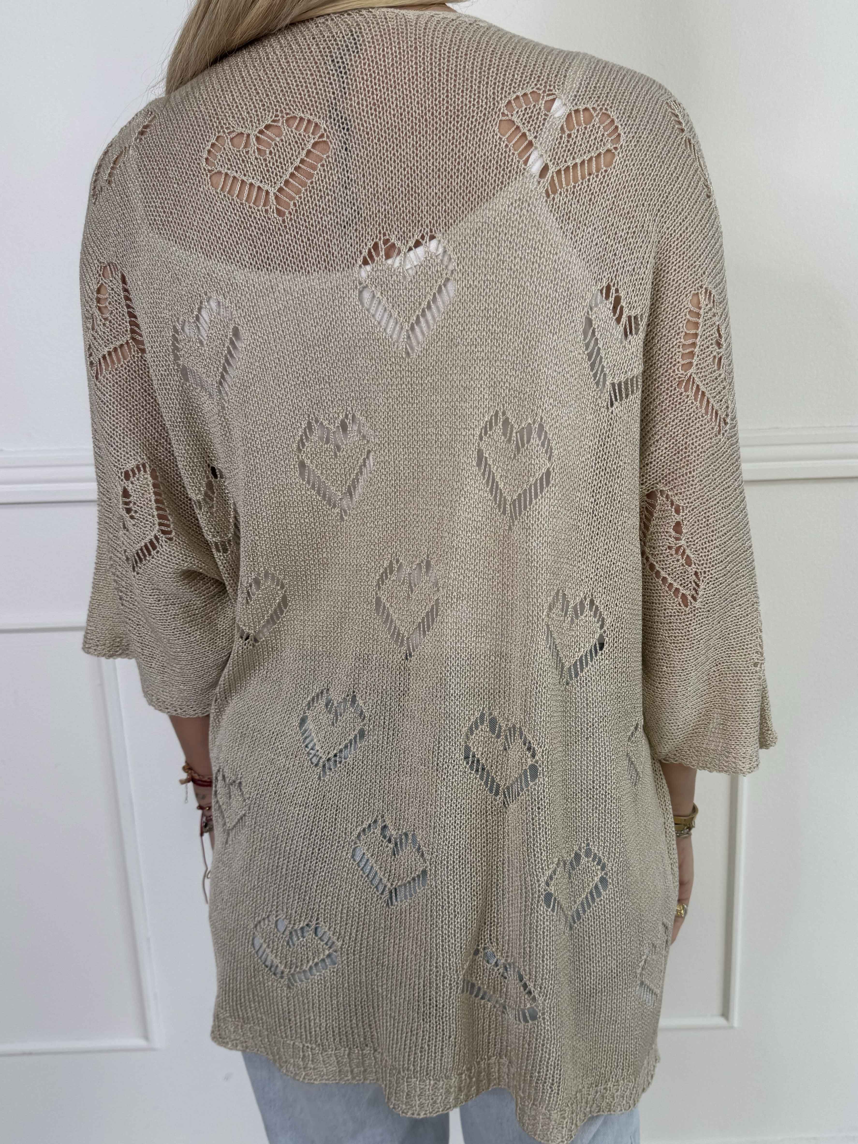 Kerry - Strikcardigan med fint hullet hjertemønster