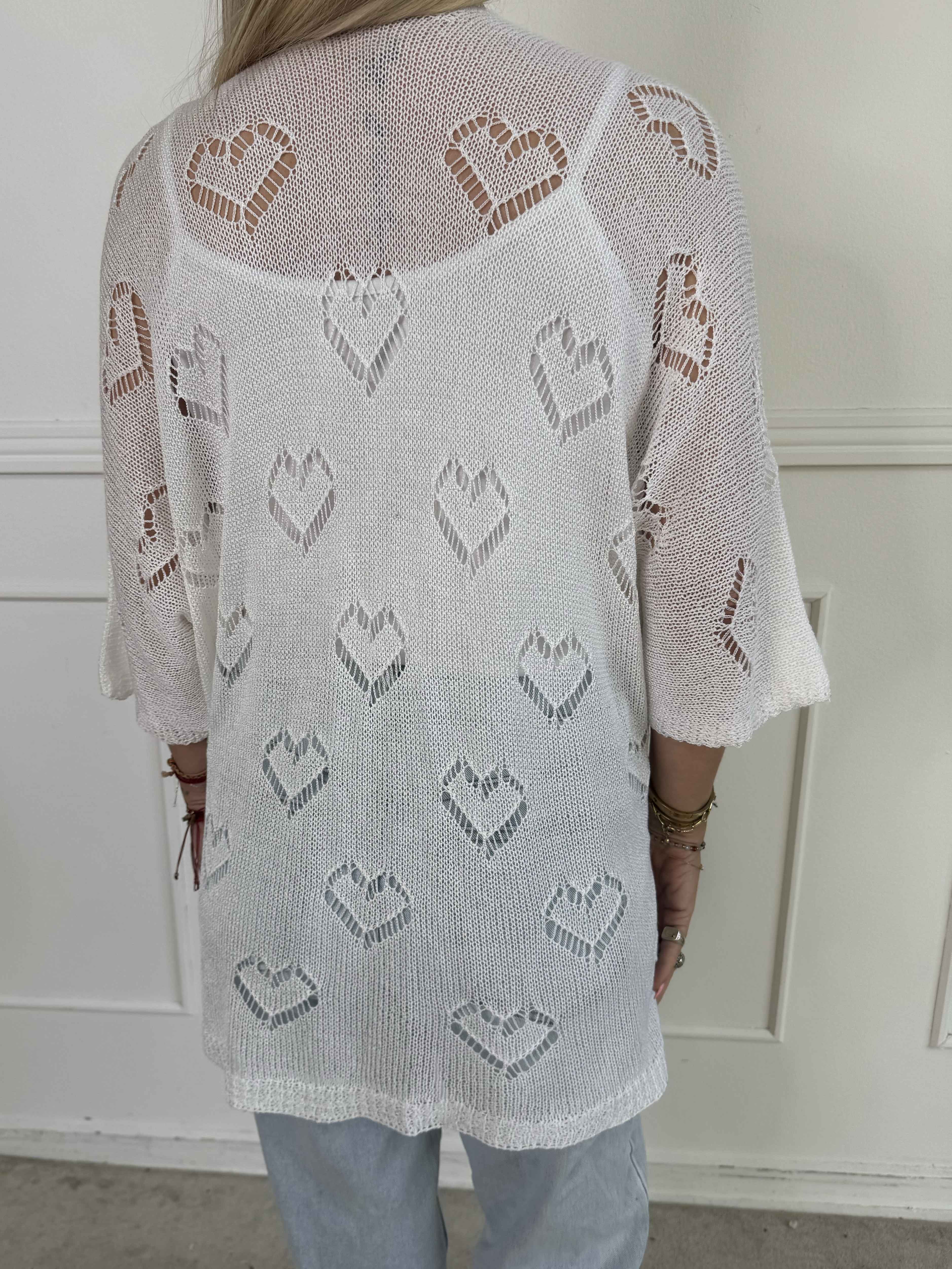 Kerry - Strikcardigan med fint hullet hjertemønster