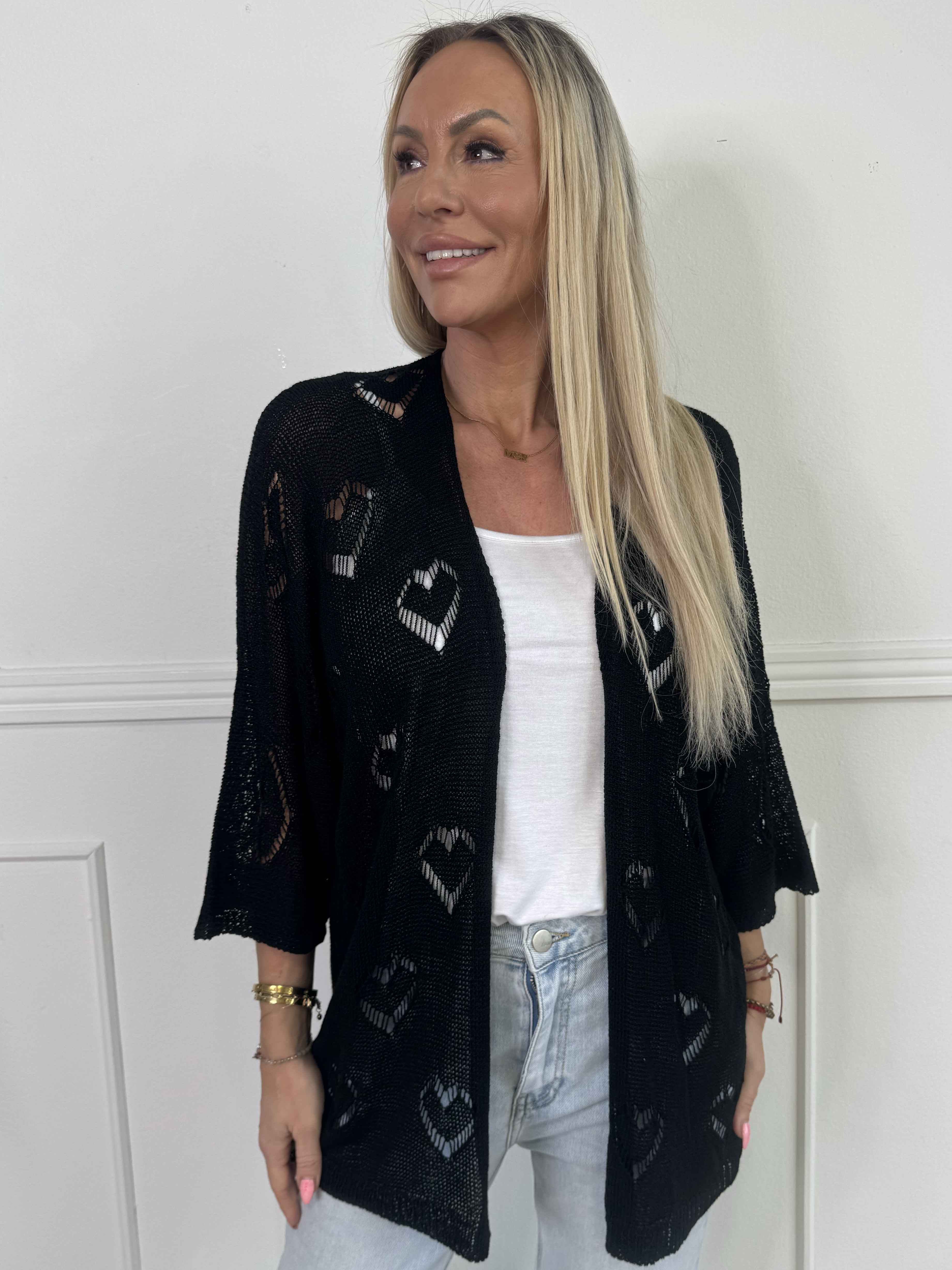 Kerry - Strikcardigan med fint hullet hjertemønster