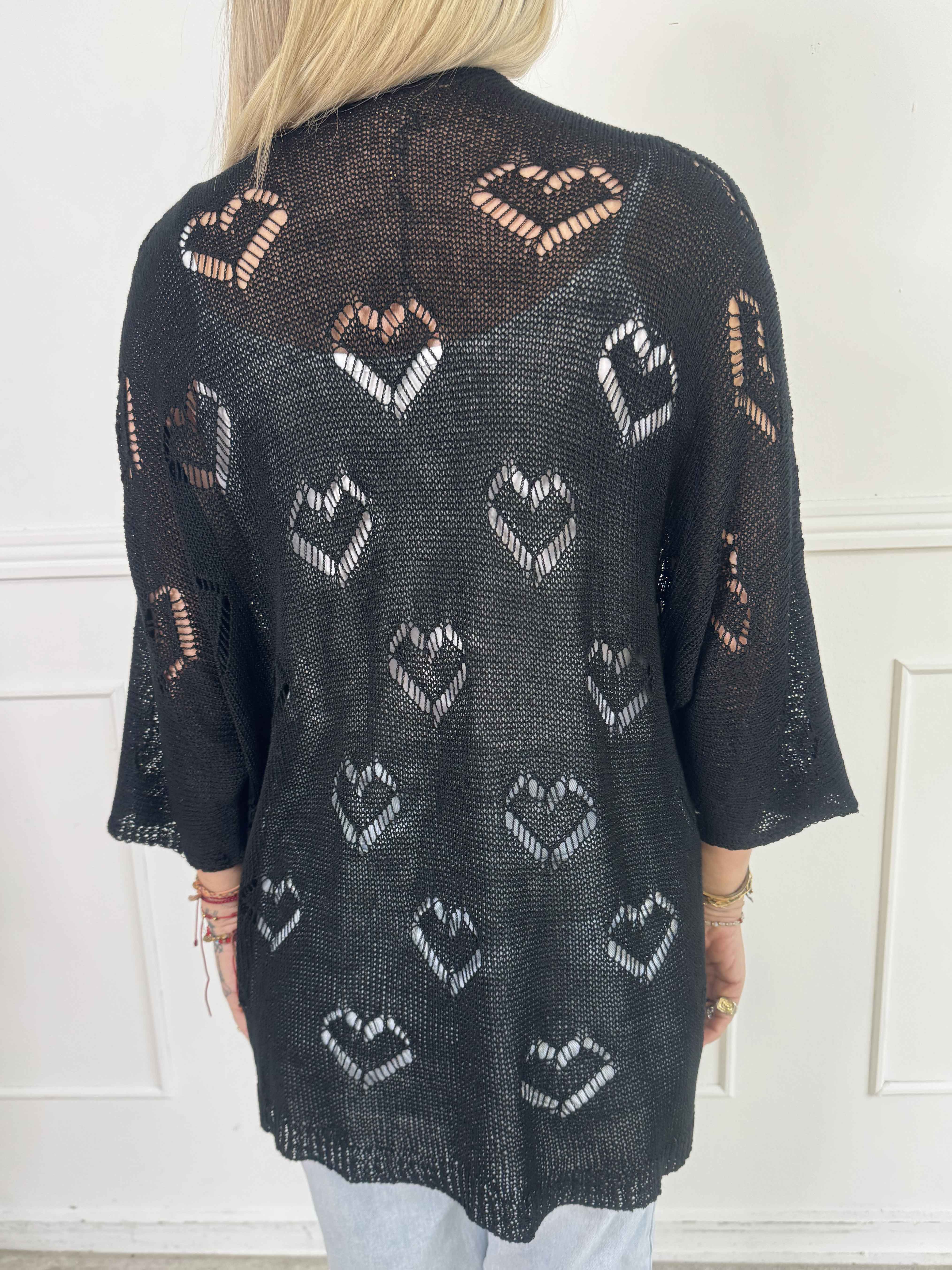 Kerry - Strikcardigan med fint hullet hjertemønster