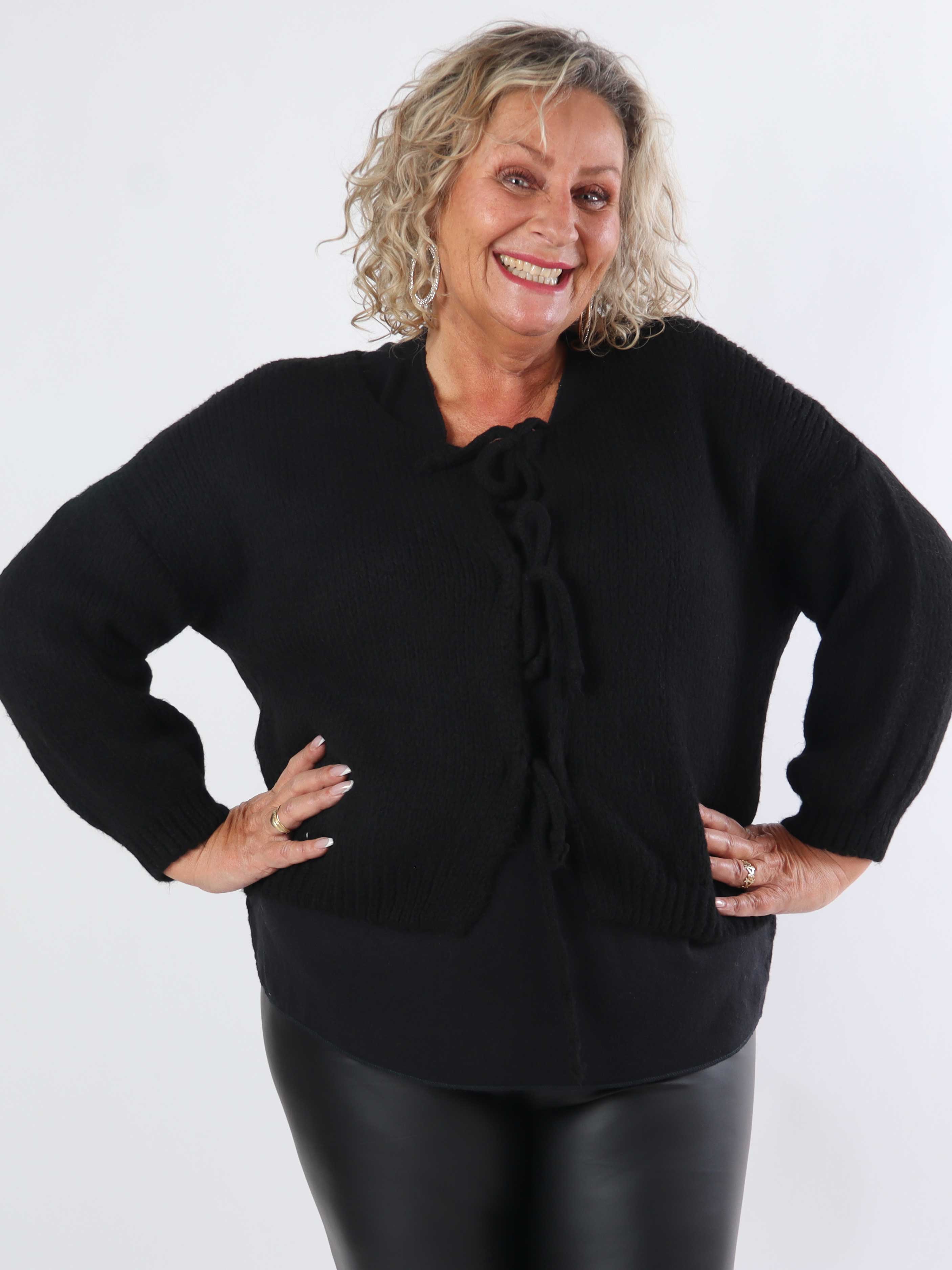 Kimberly - Sød plus size strikcardigan med sløjfer