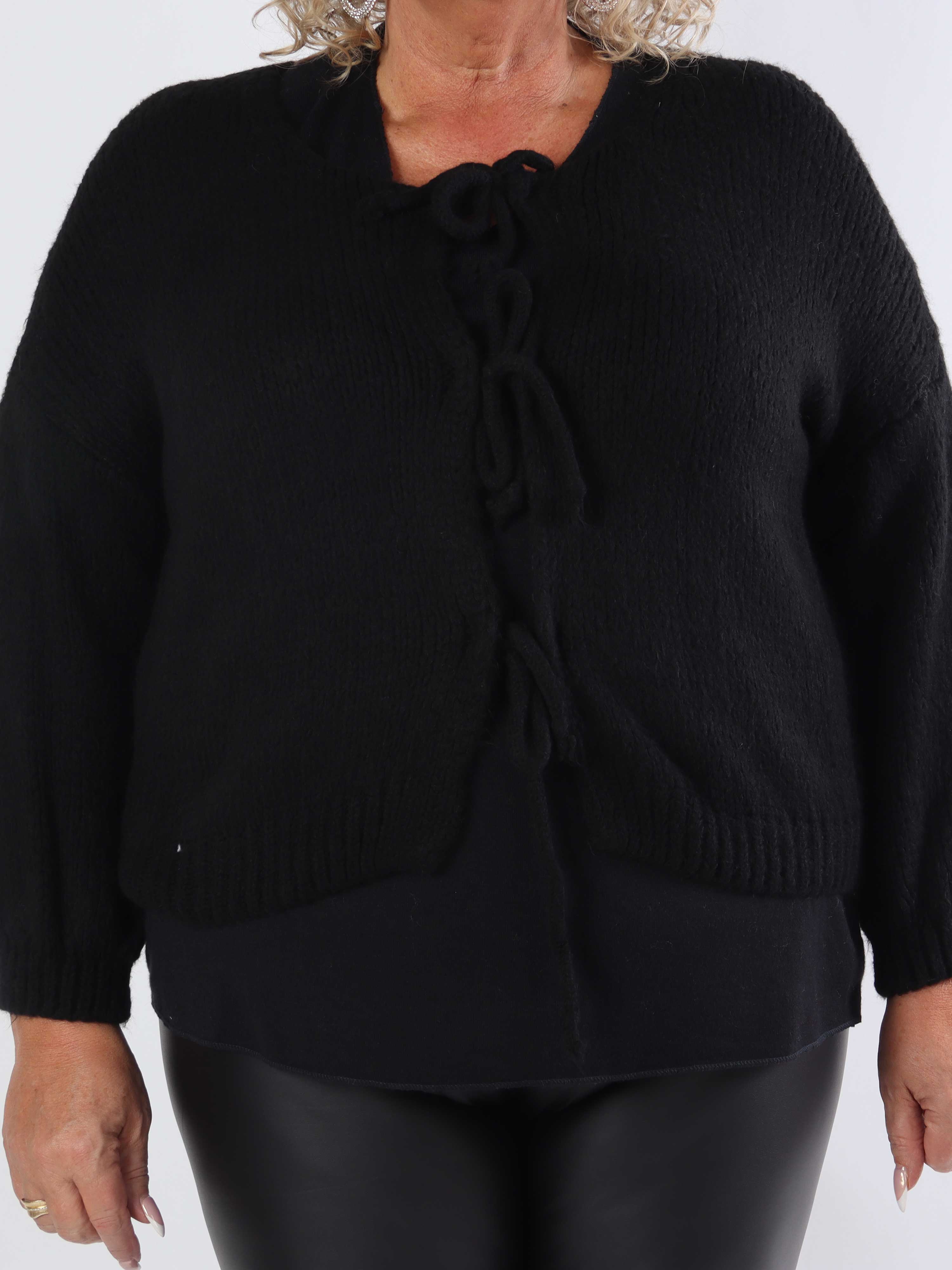 Kimberly - Sød plus size strikcardigan med sløjfer