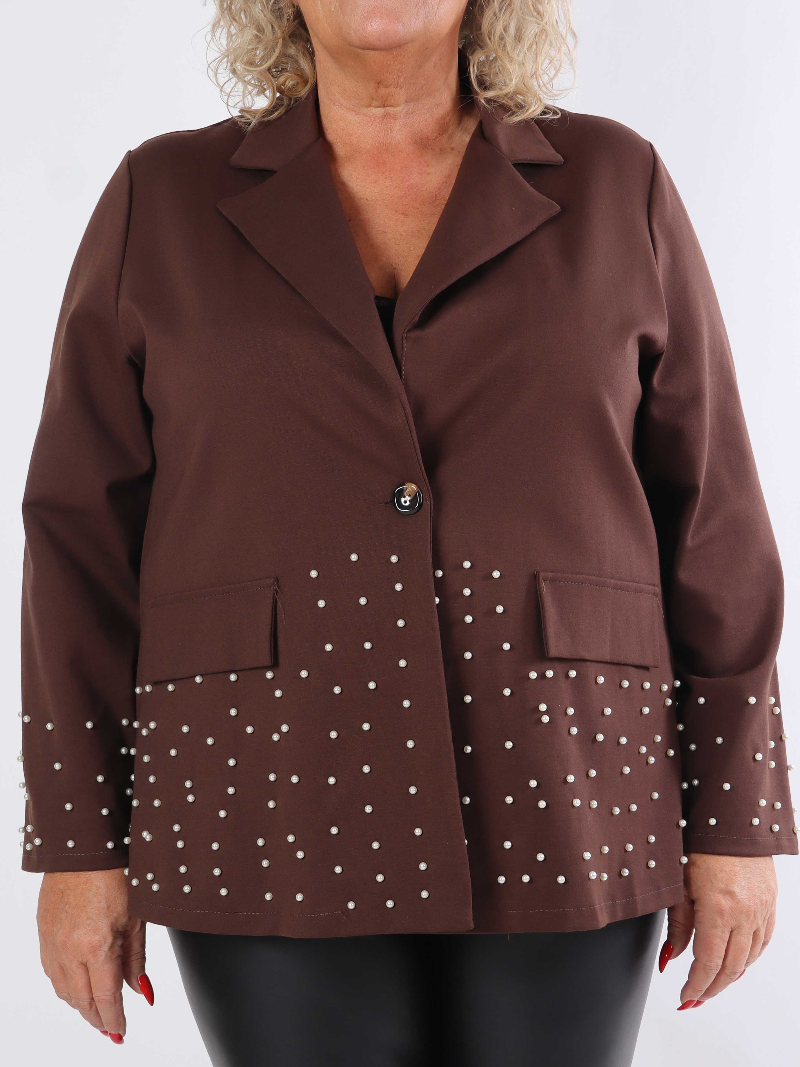 Larissa - Plus size blazer med hvide perler