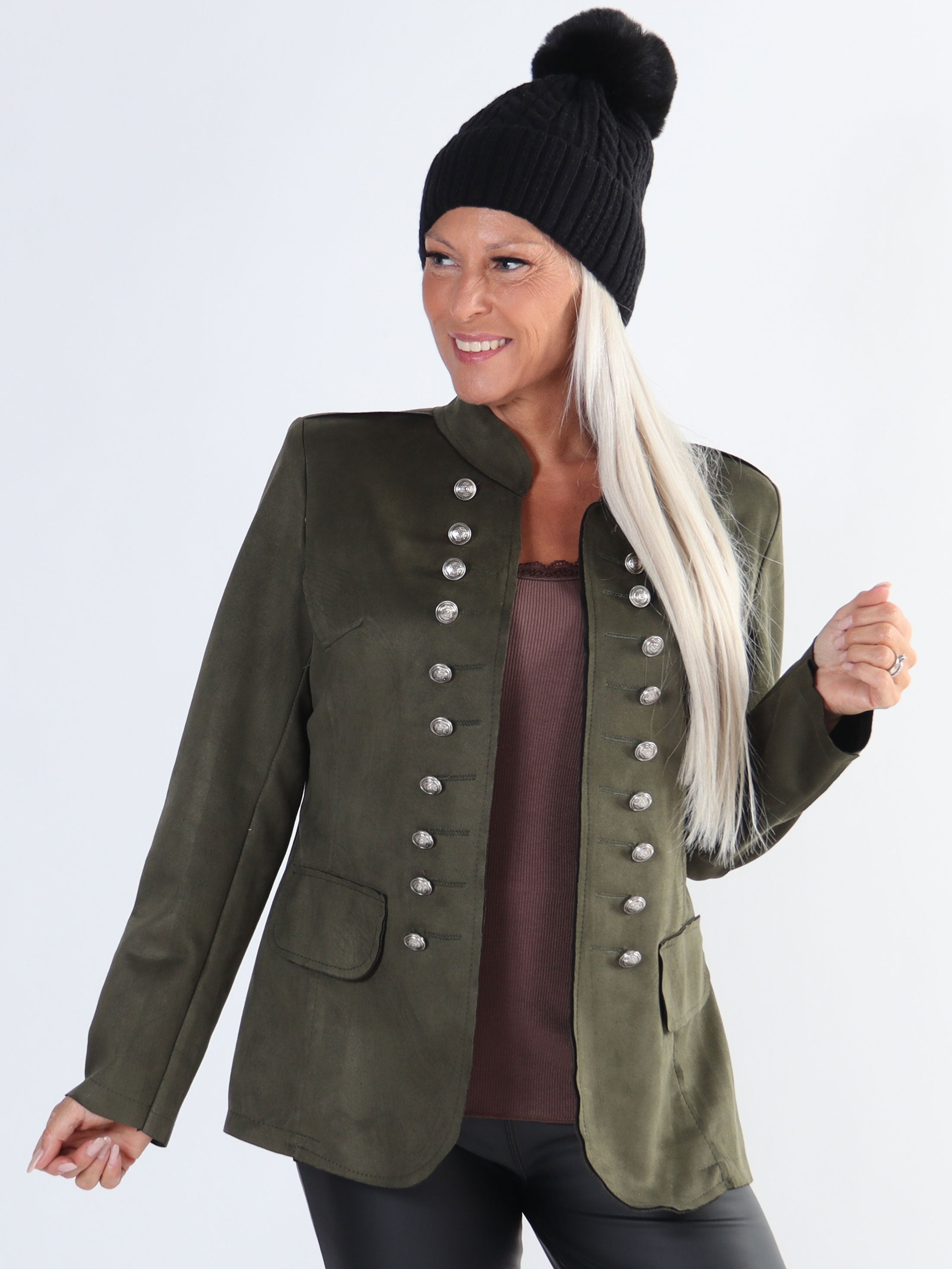 Larissa - Fin blazer i ruskindslook med knapper