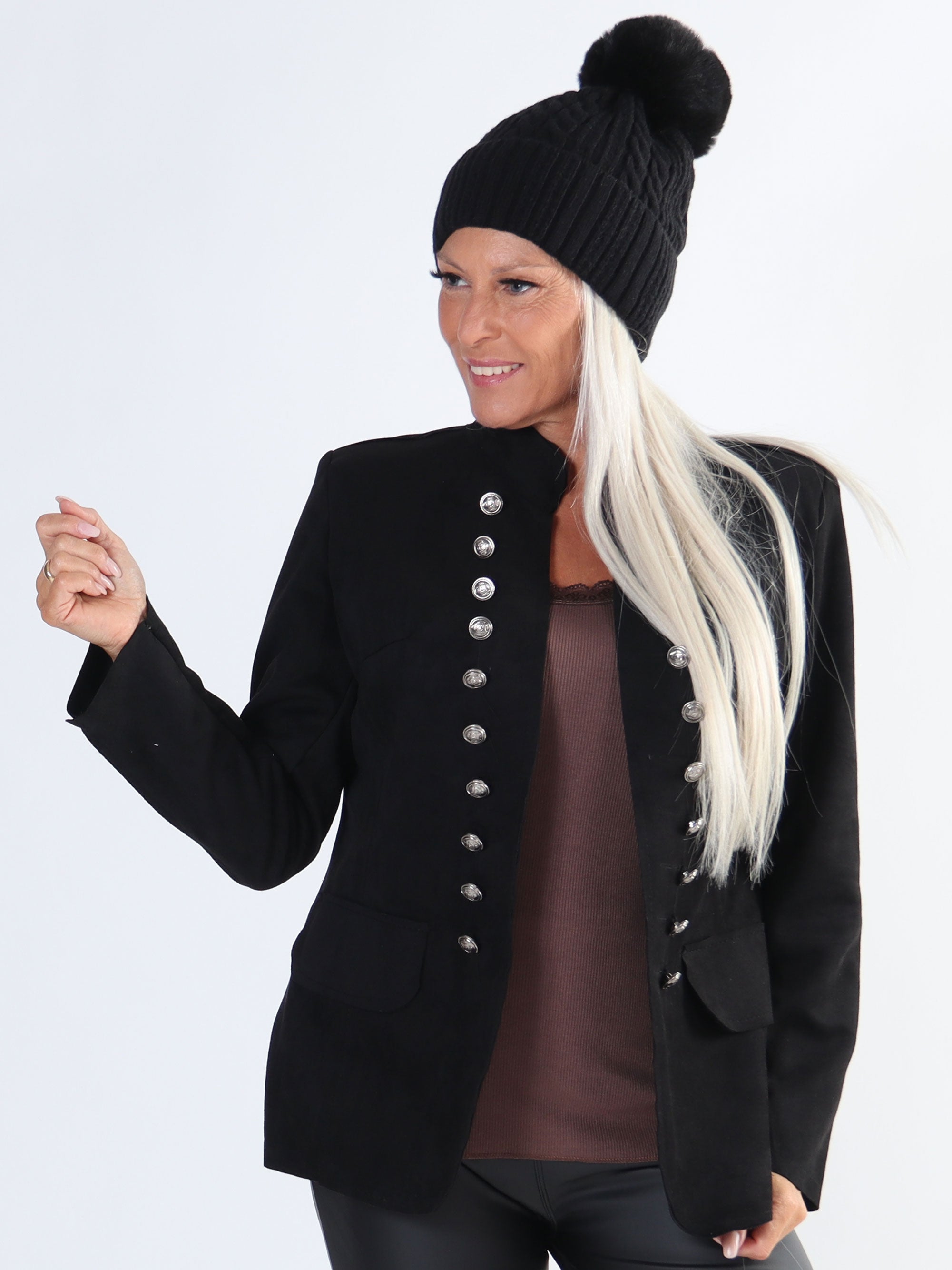 Larissa - Fin blazer i ruskindslook med knapper