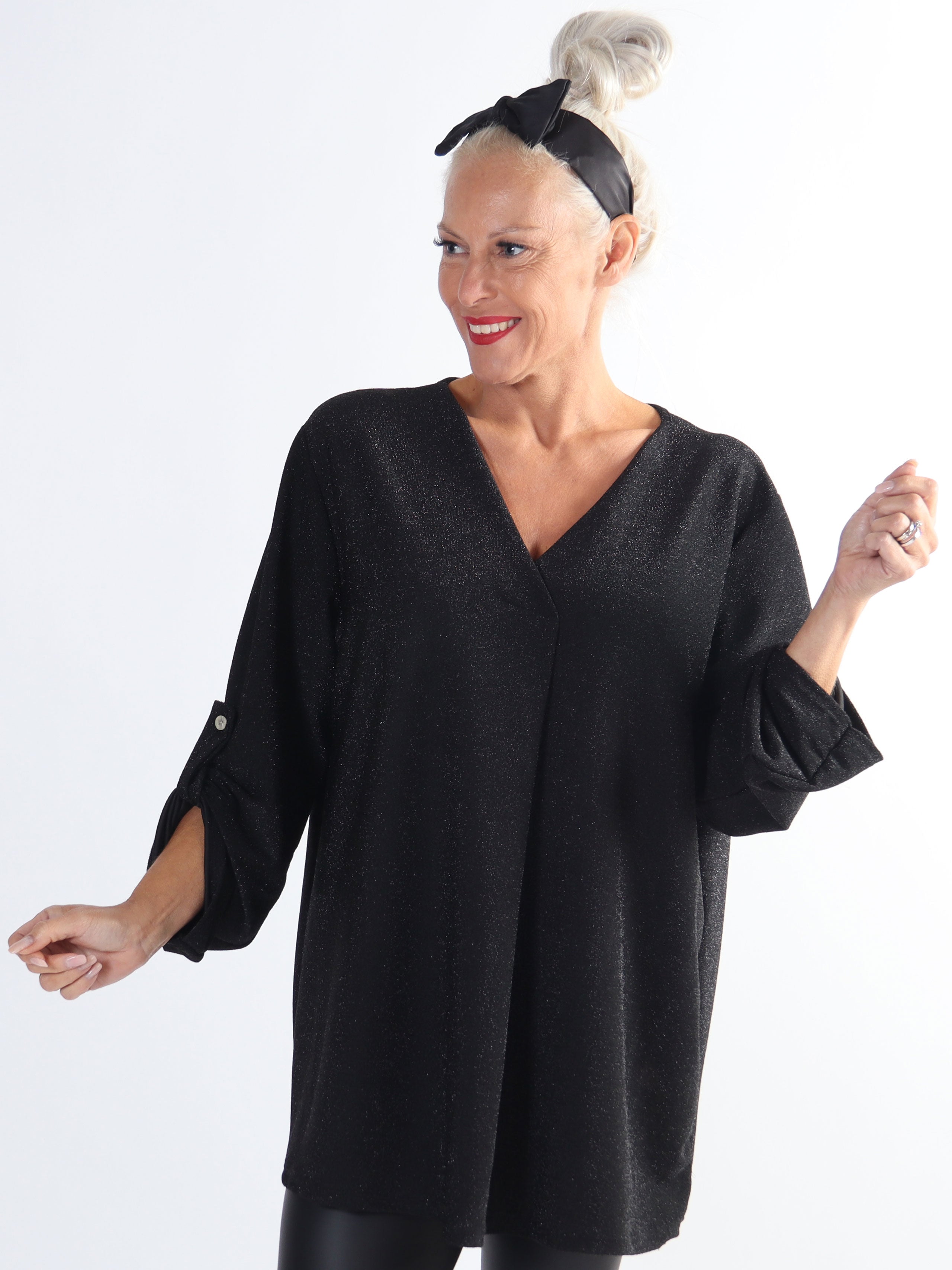 Larna Glitter - Plus size tunika med glimmertråde og v-udskæring