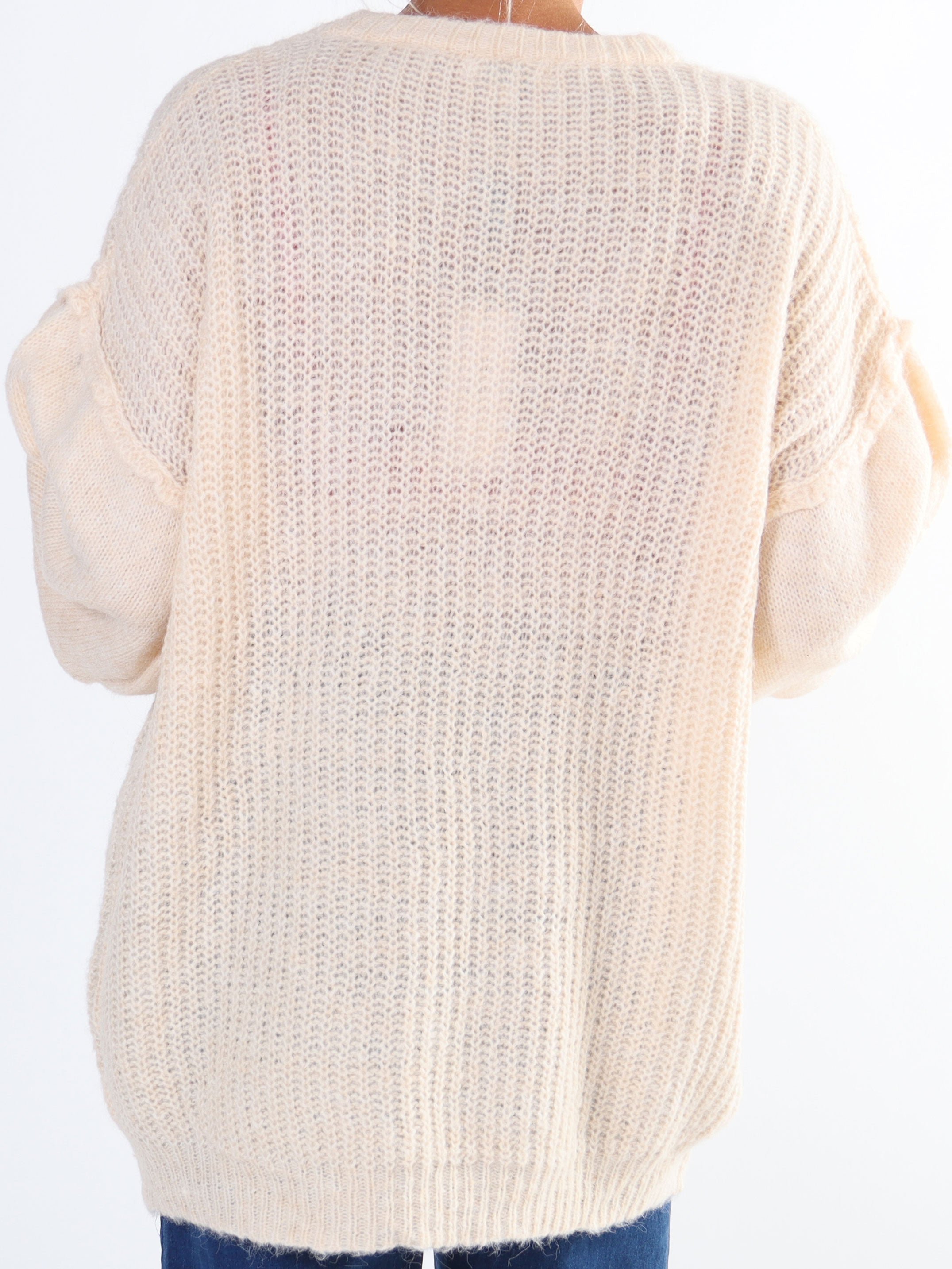 Leana - Lang blød plus size strikbluse med ballonærmer