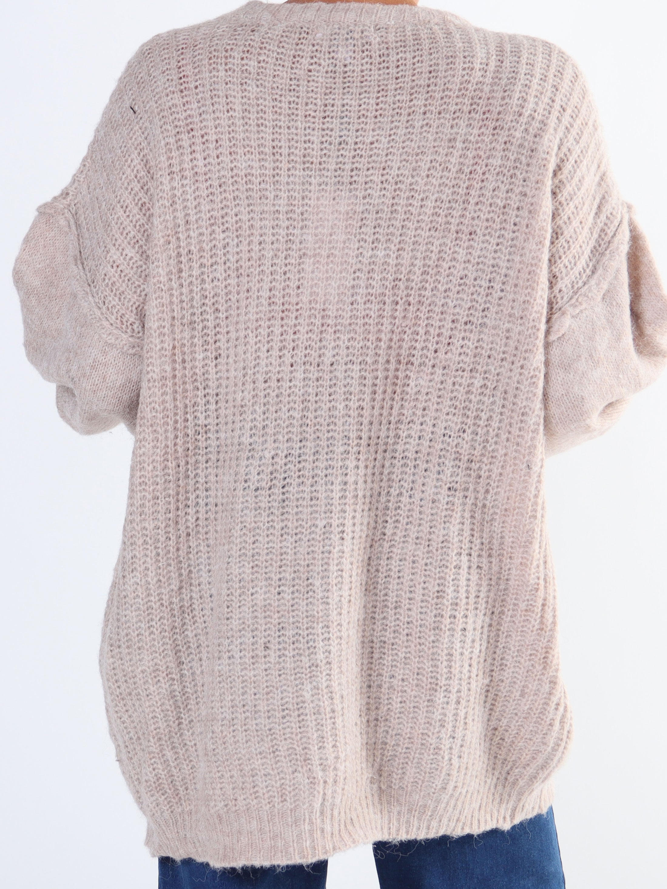 Leana - Lang blød plus size strikbluse med ballonærmer