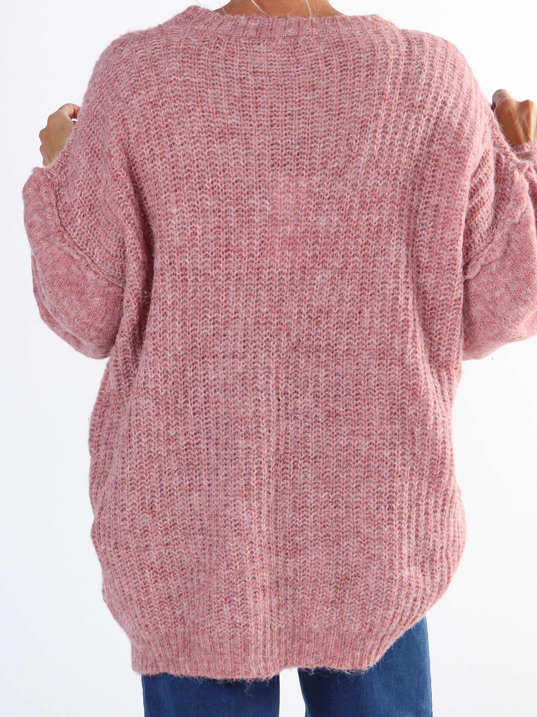 Leana - Lang blød plus size strikbluse med ballonærmer