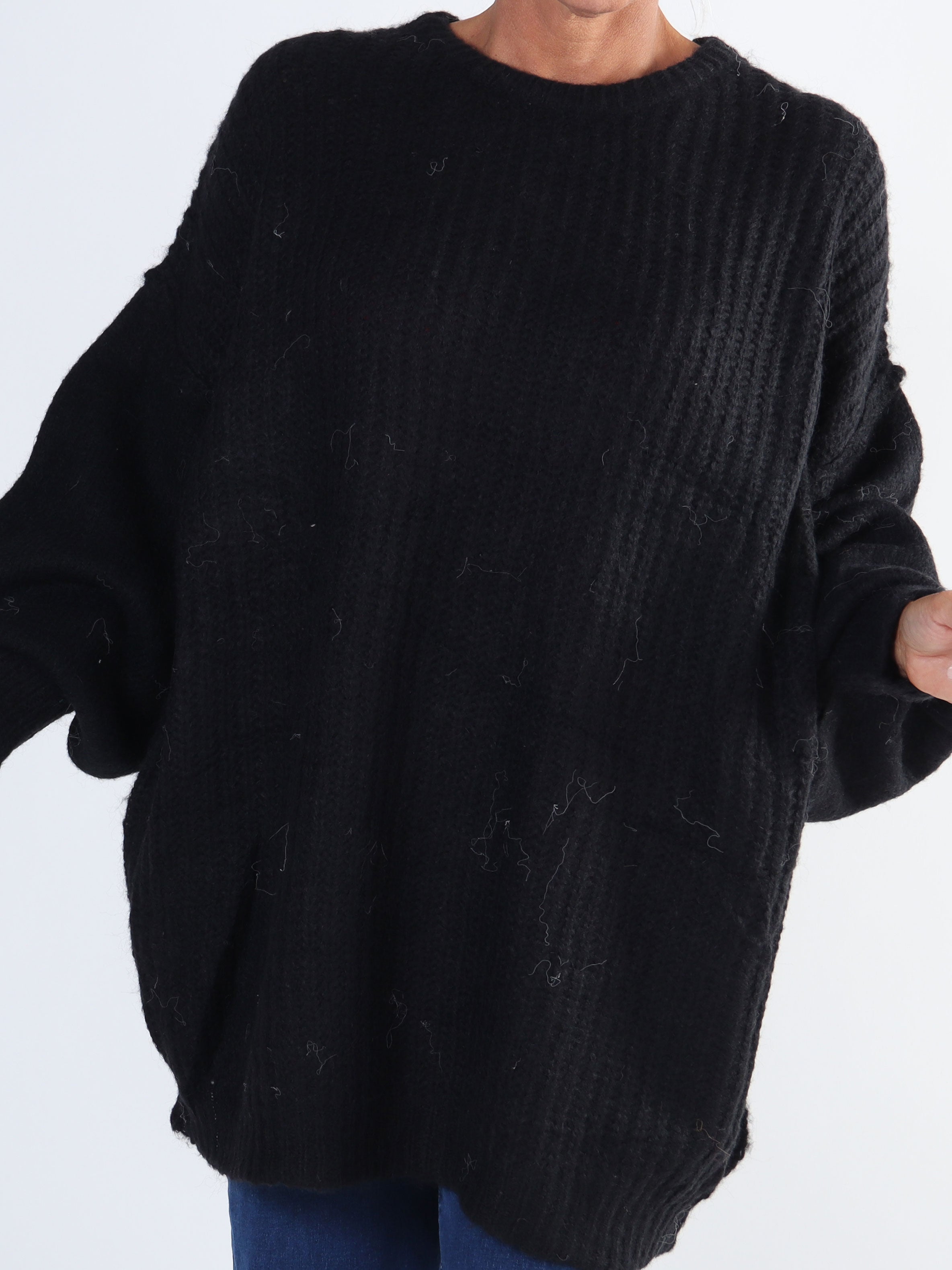 Leana - Lang blød plus size strikbluse med ballonærmer