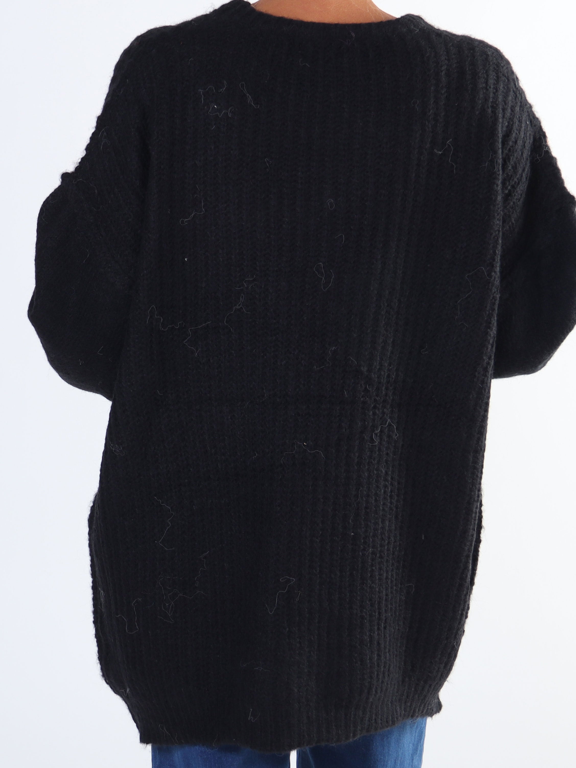 Leana - Lang blød plus size strikbluse med ballonærmer