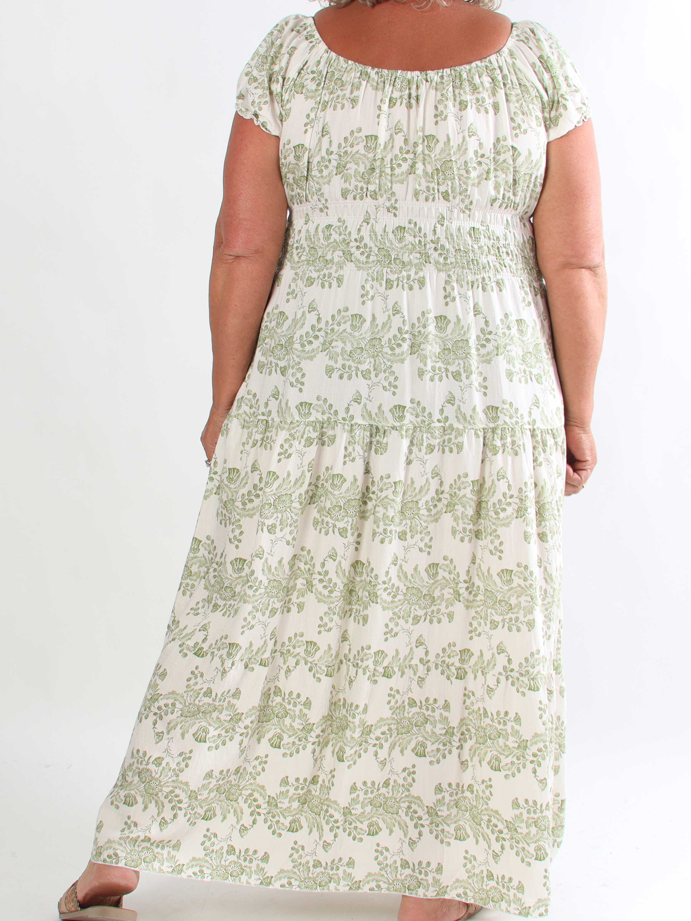 Leilani Flower - Plus size kjole i viskose med træknapper og smock