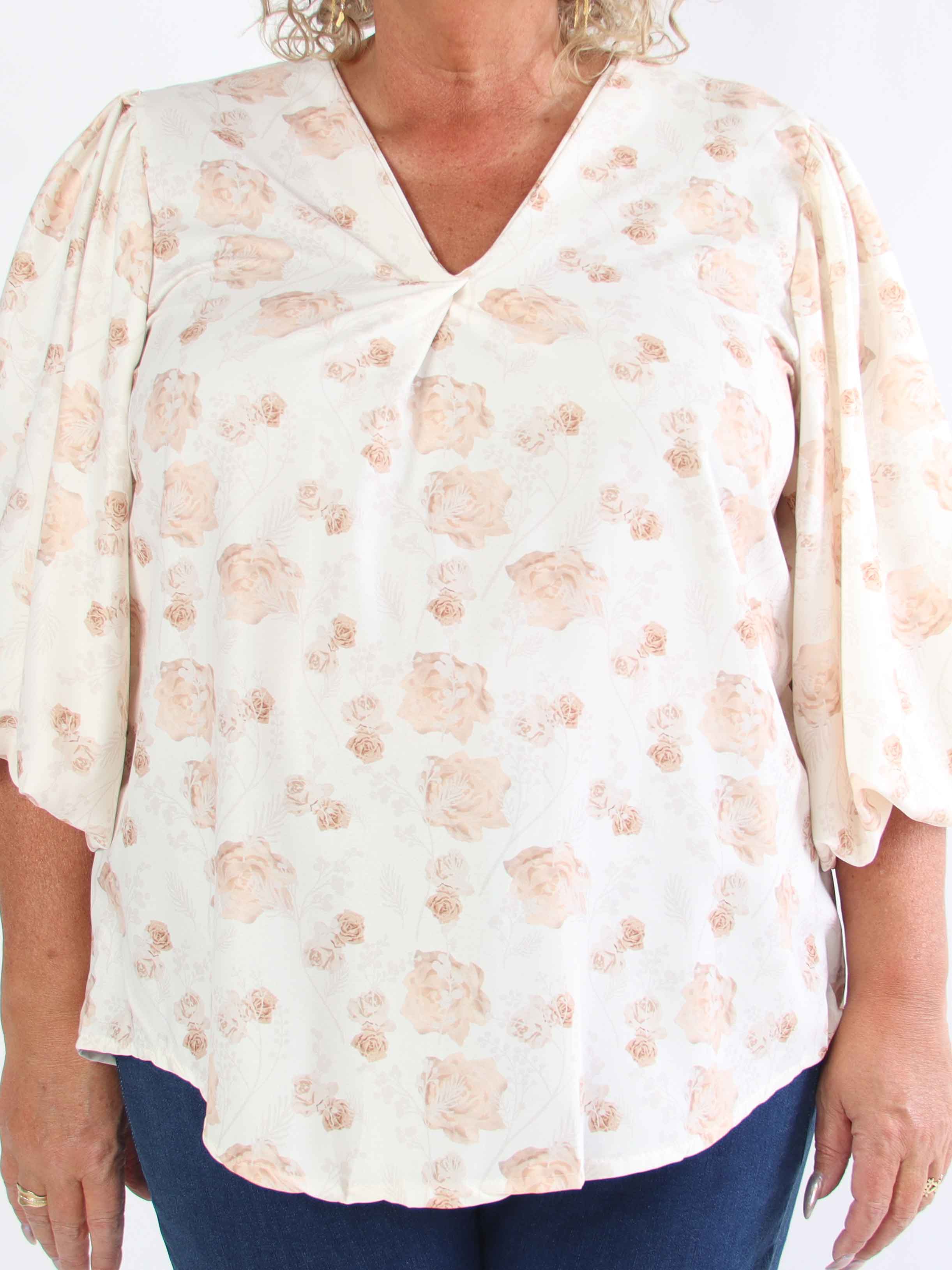 Lenora - Blomstret plus size tunika med pufærmer