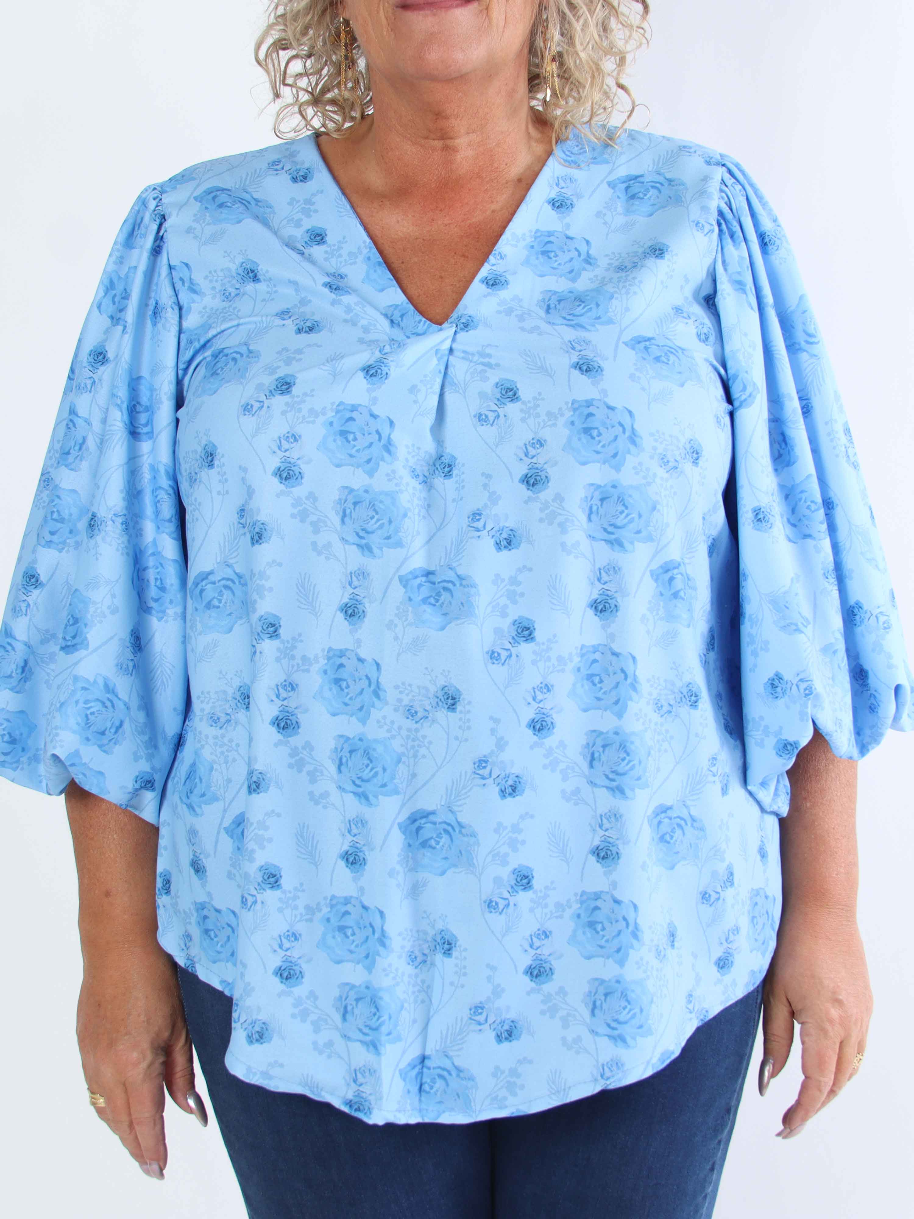 Lenora - Blomstret plus size tunika med pufærmer