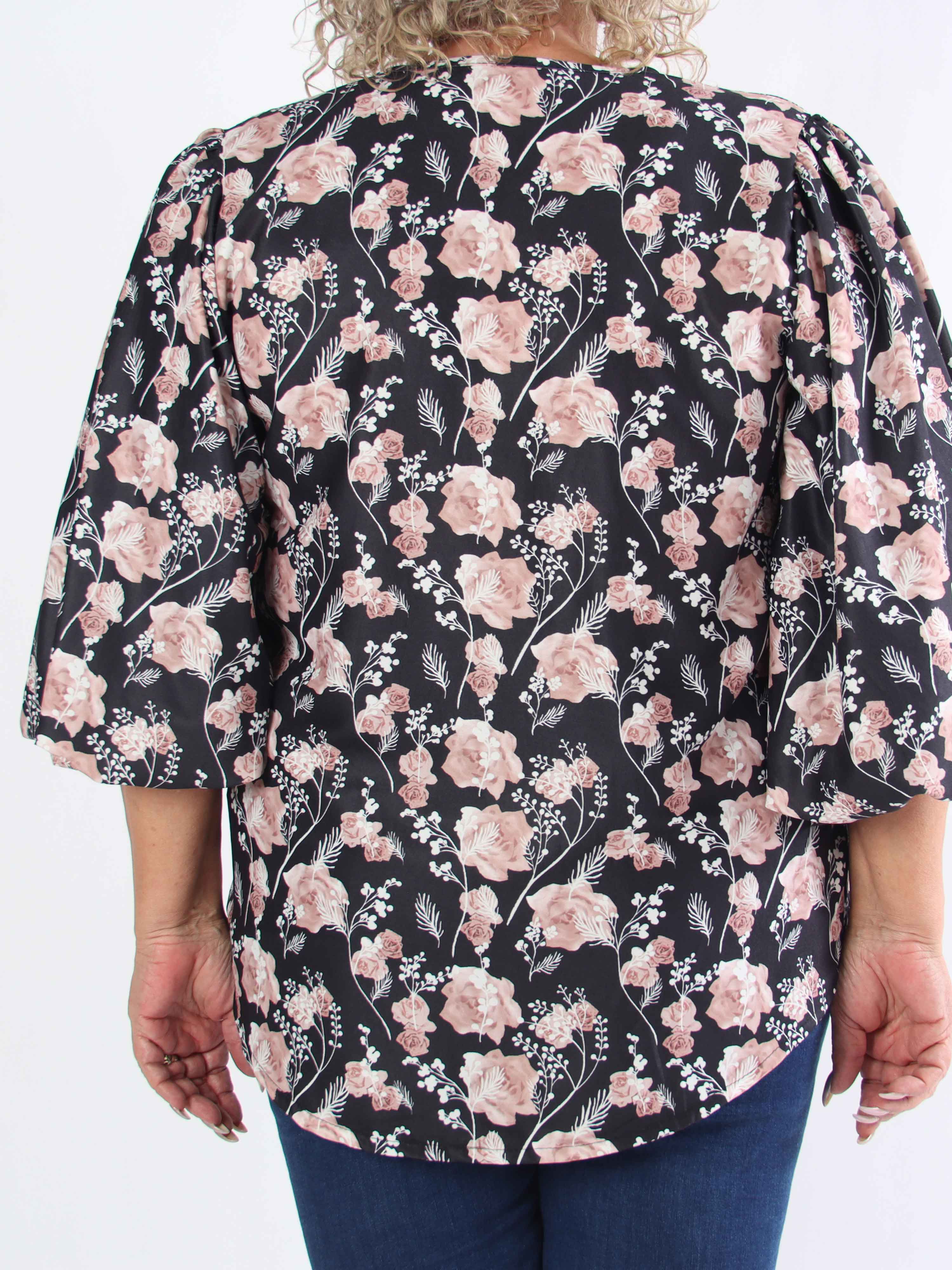 Lenora - Blomstret plus size tunika med pufærmer