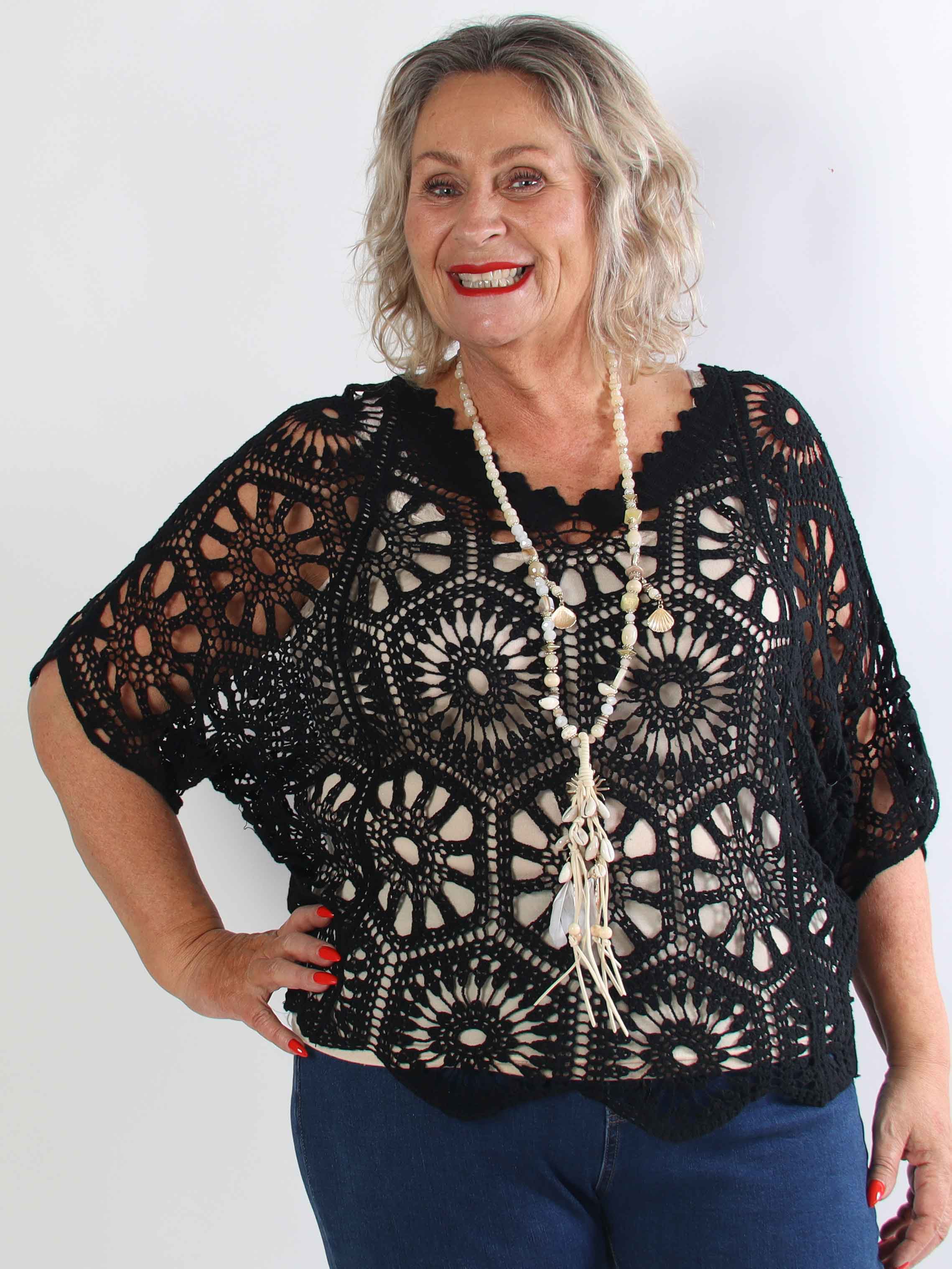 Laverna - Hæklet plus size tunika i bomuld med fint hulmønster