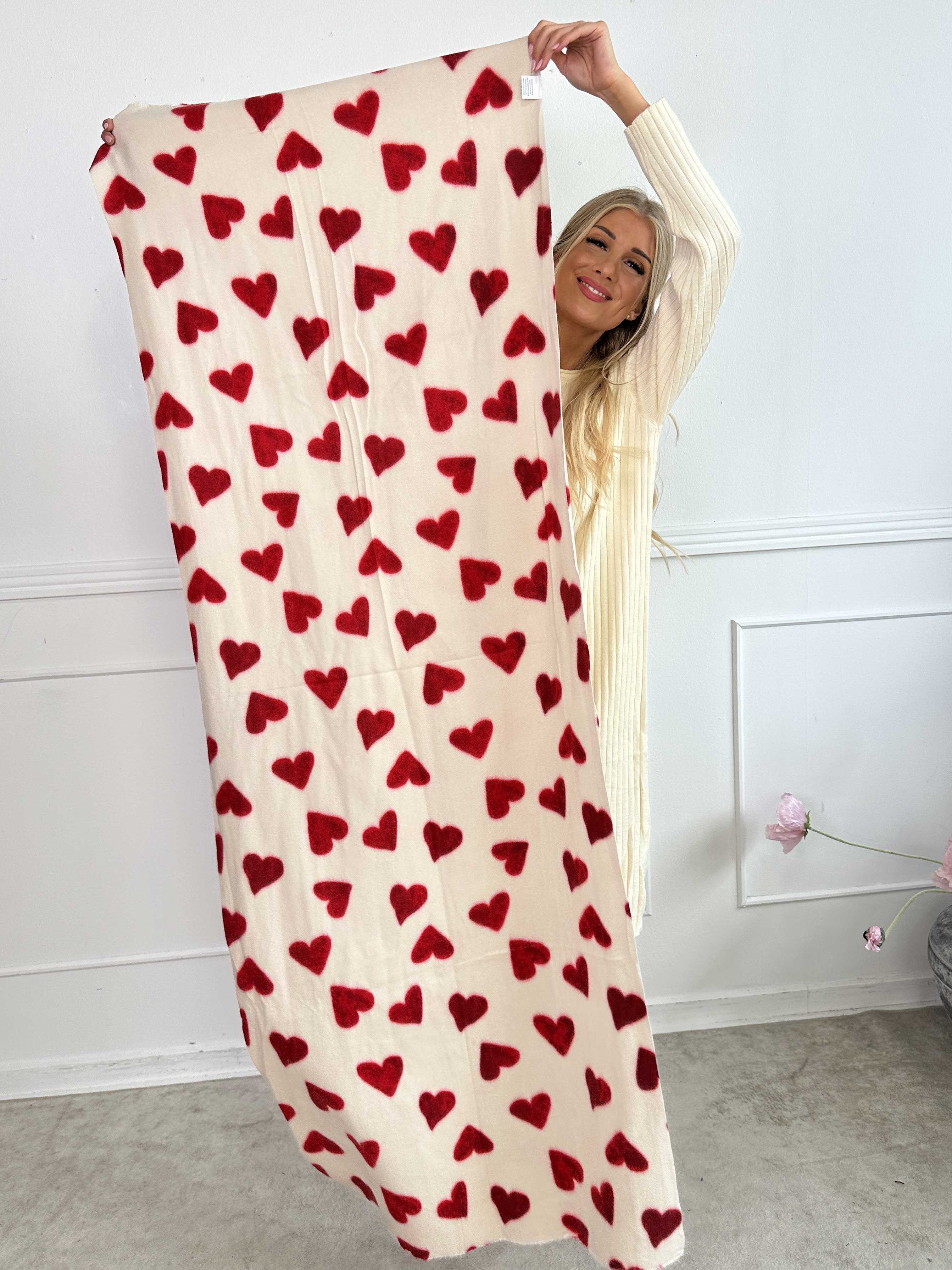 Linette - Blødt tørklæde med hjerter i viskose og uld