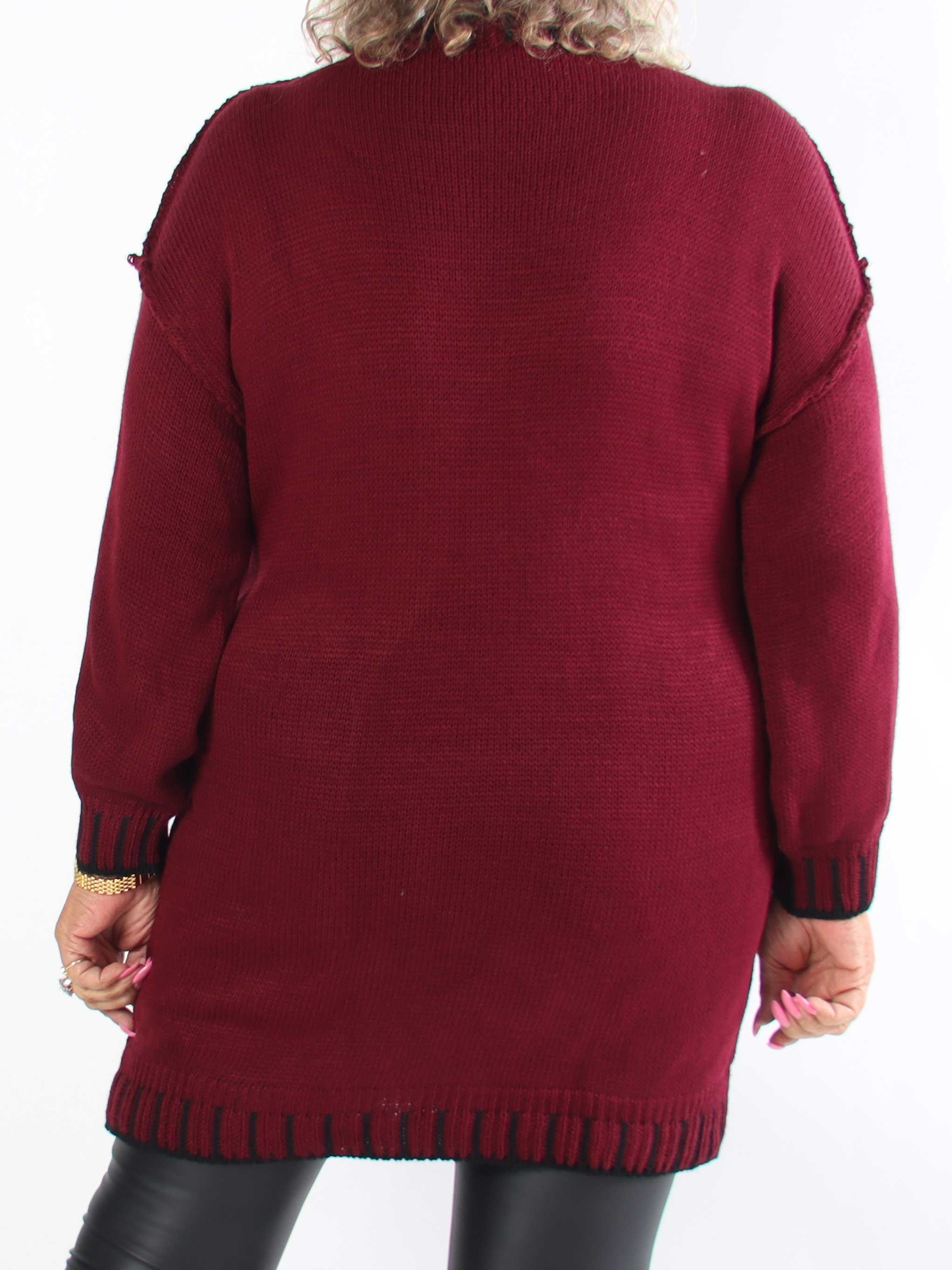 Liora - Plus size kjole med stribet detaljer ved halskraven, ærmerne og kjolens bund