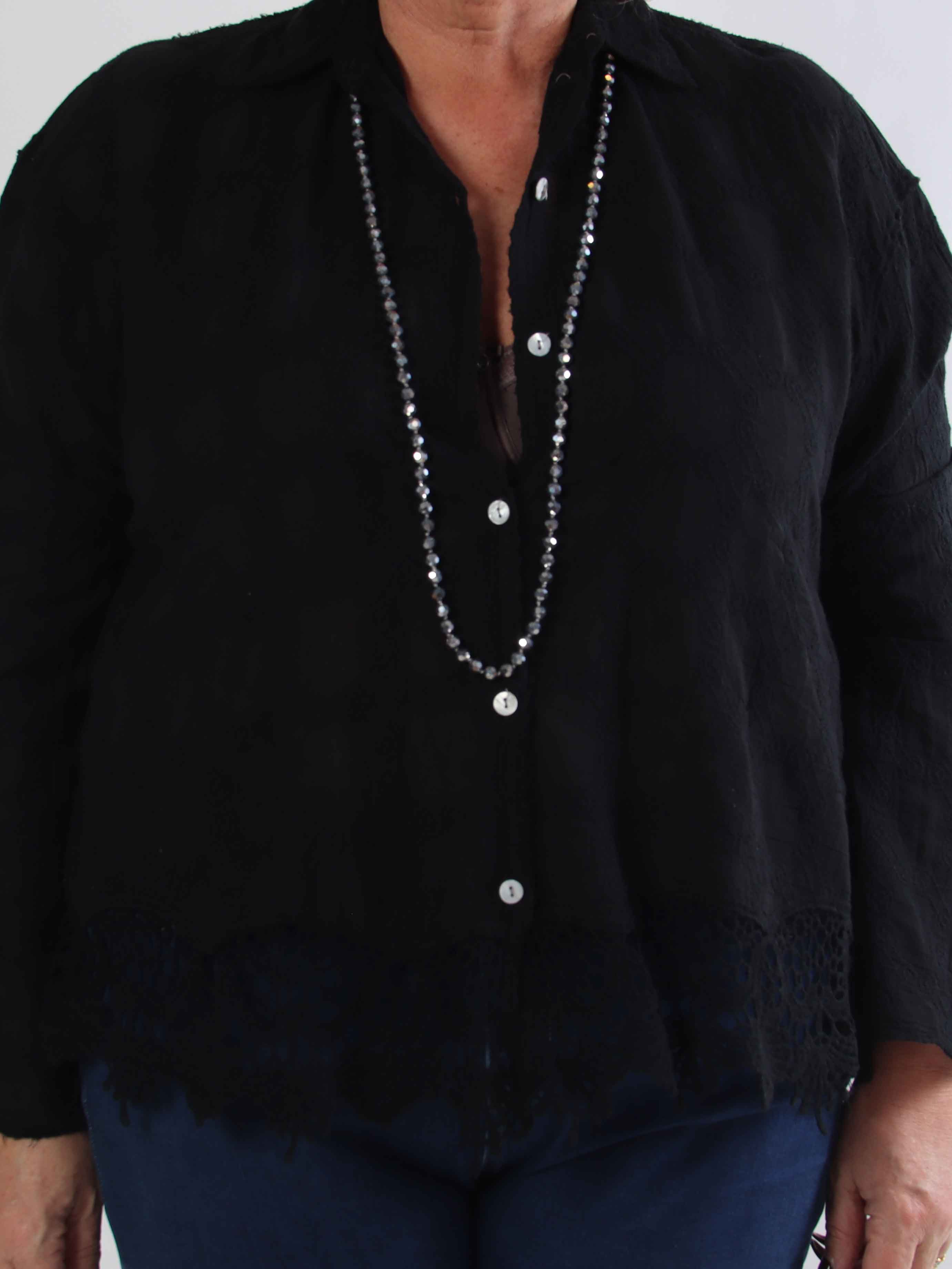 Litzy - Plus size bomuldsskjorte med fine broderier og blondekant