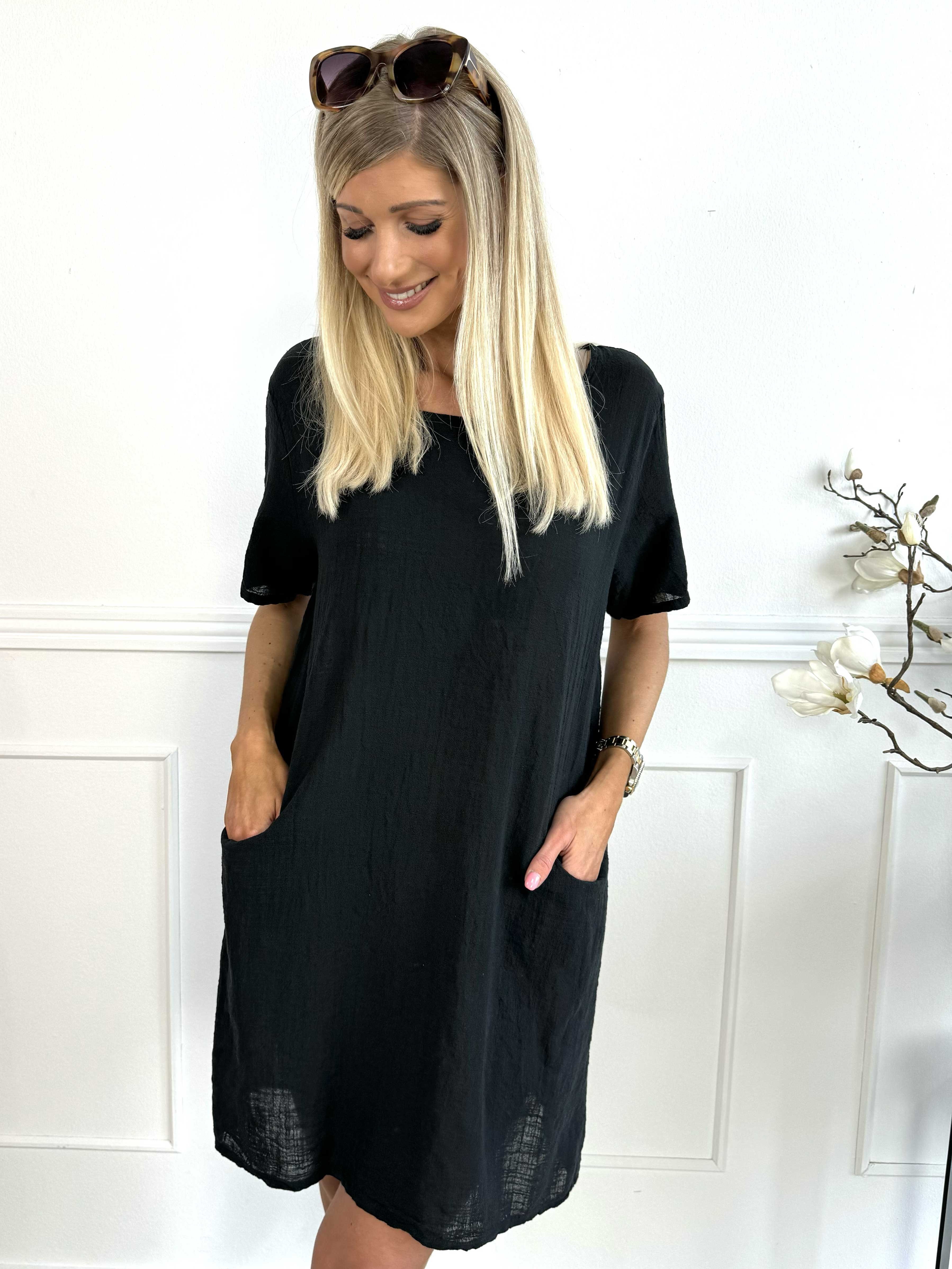 Louise plain - Sød bomuldskjole med lommer